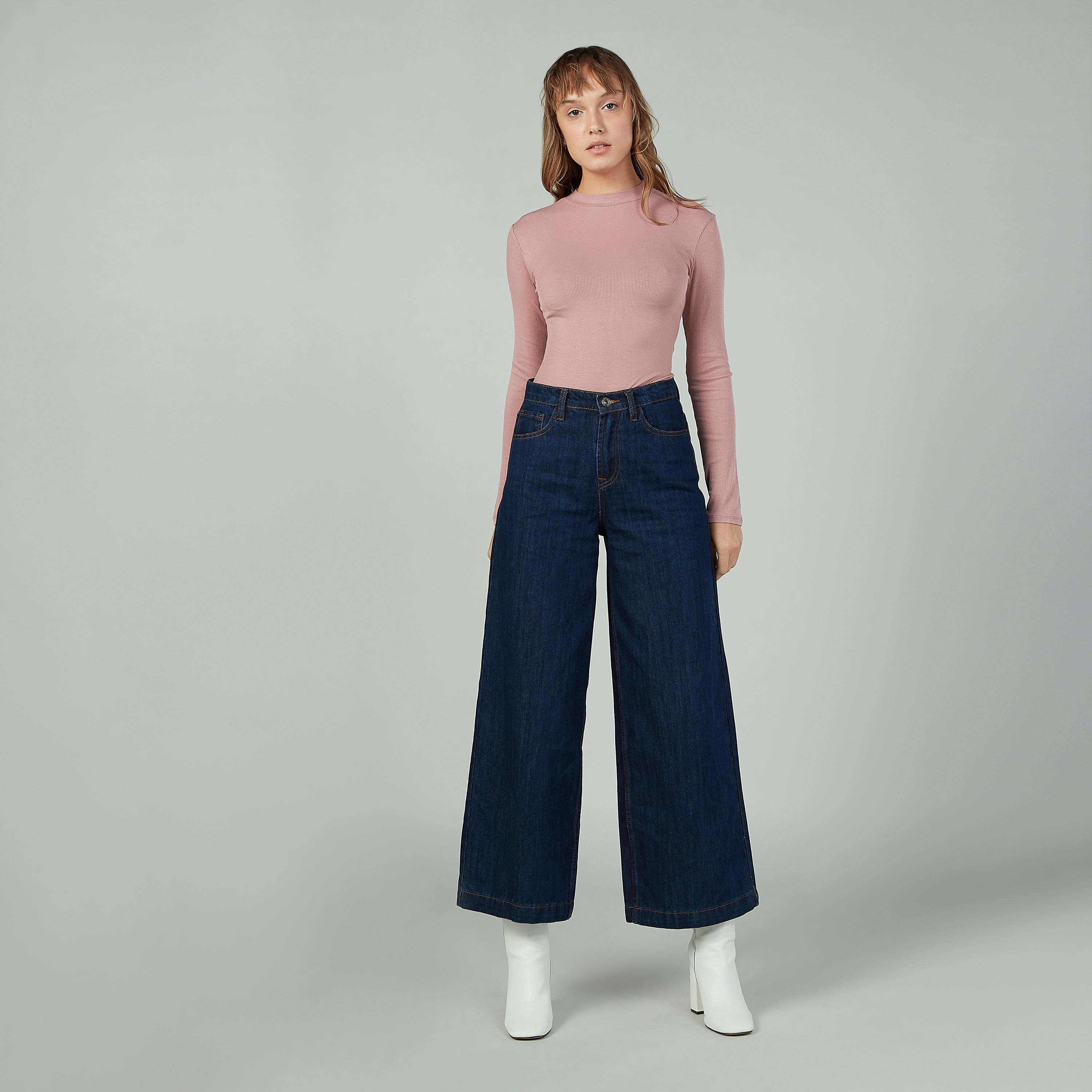تيشيرت بارز الملمس بياقة عالية وأكمام طويلة-women-clothing-tshirts-image-2