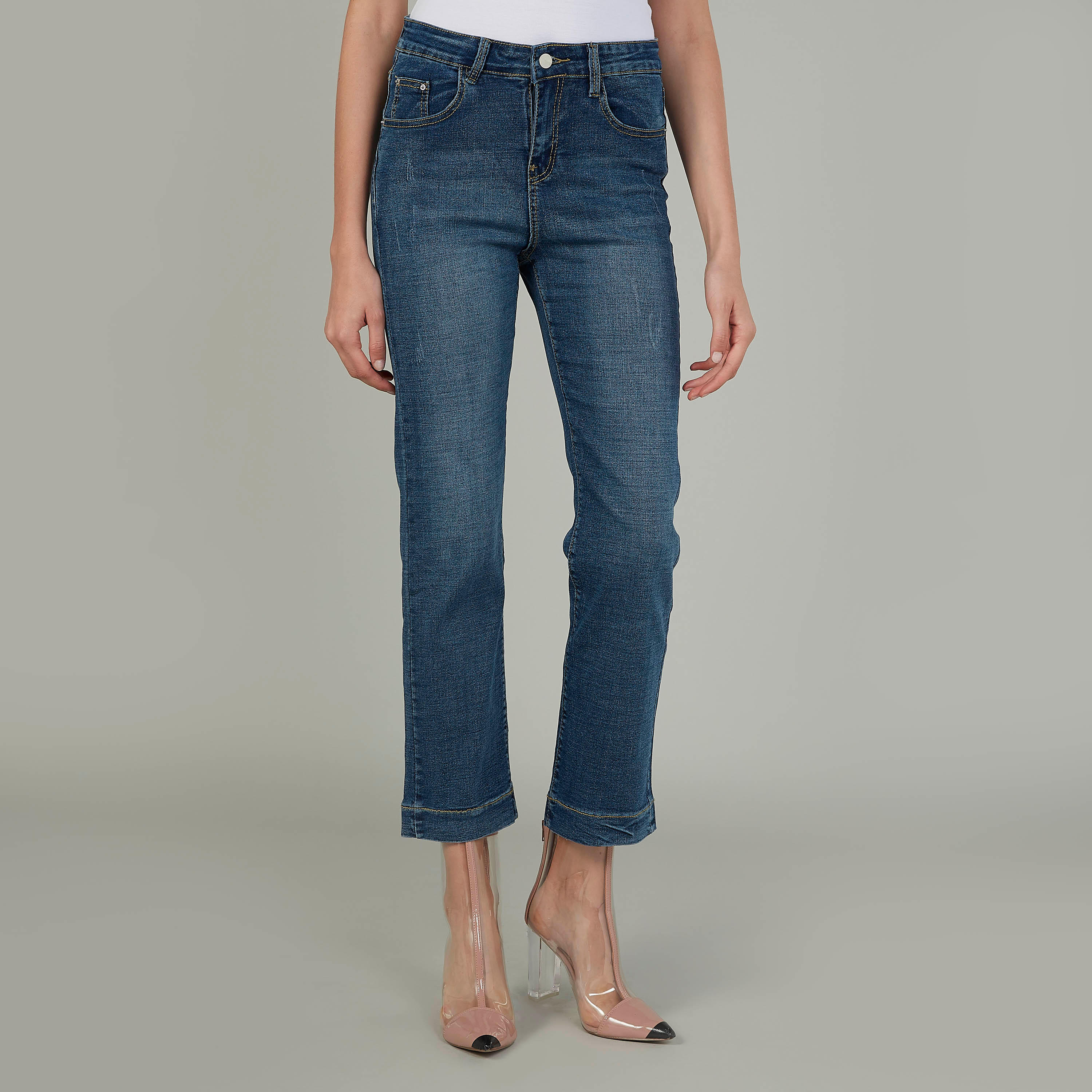 بنطلون جينز سادة بجيوب وحلقات للحزام من تو إكستريمز-women-clothing-bottoms-jeans-image-1