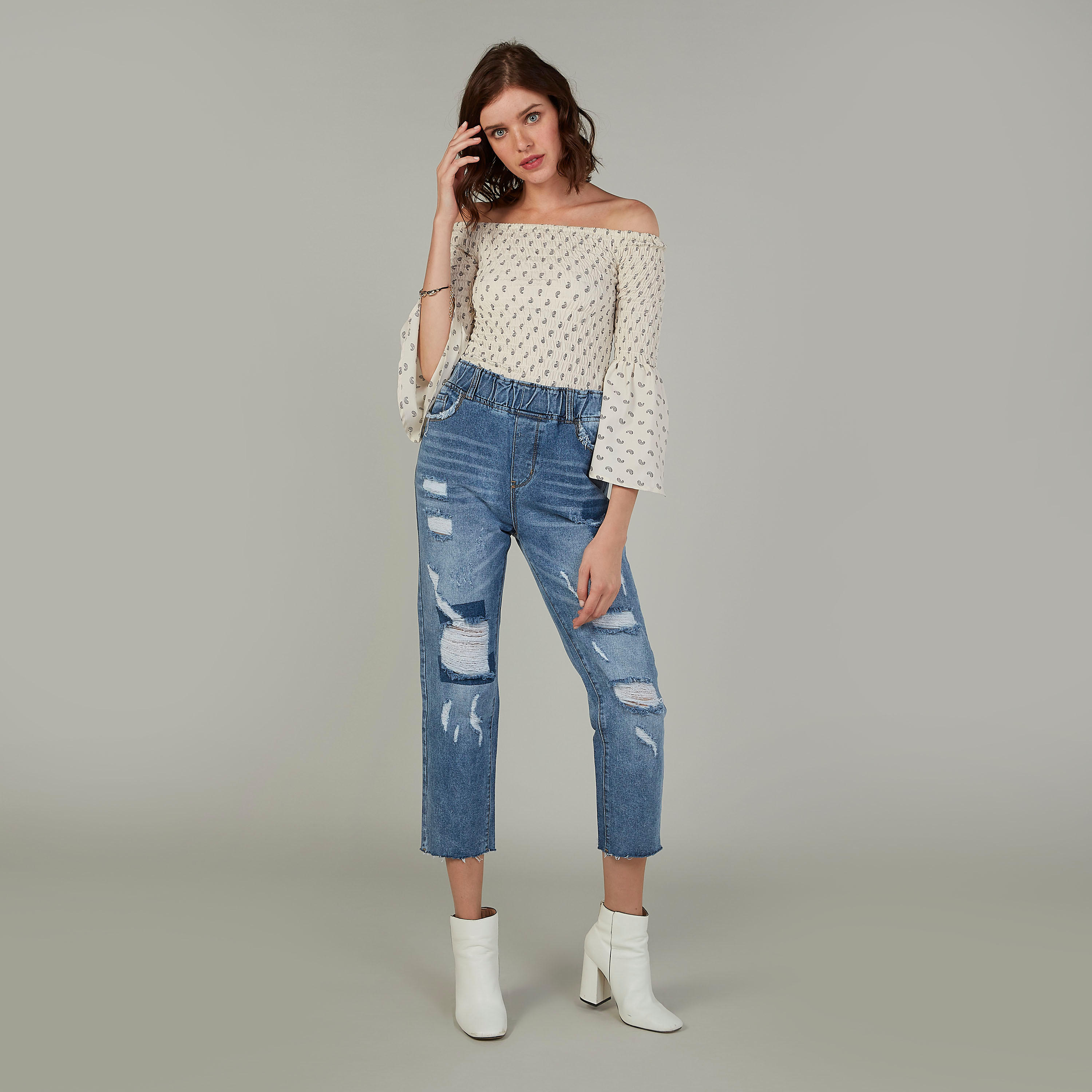 2Xtremz Boyfriend Fit Cropped Distressed Mid Waist Jeans with Frayed Grazers-women-clothing-bottoms-jeans-image-2