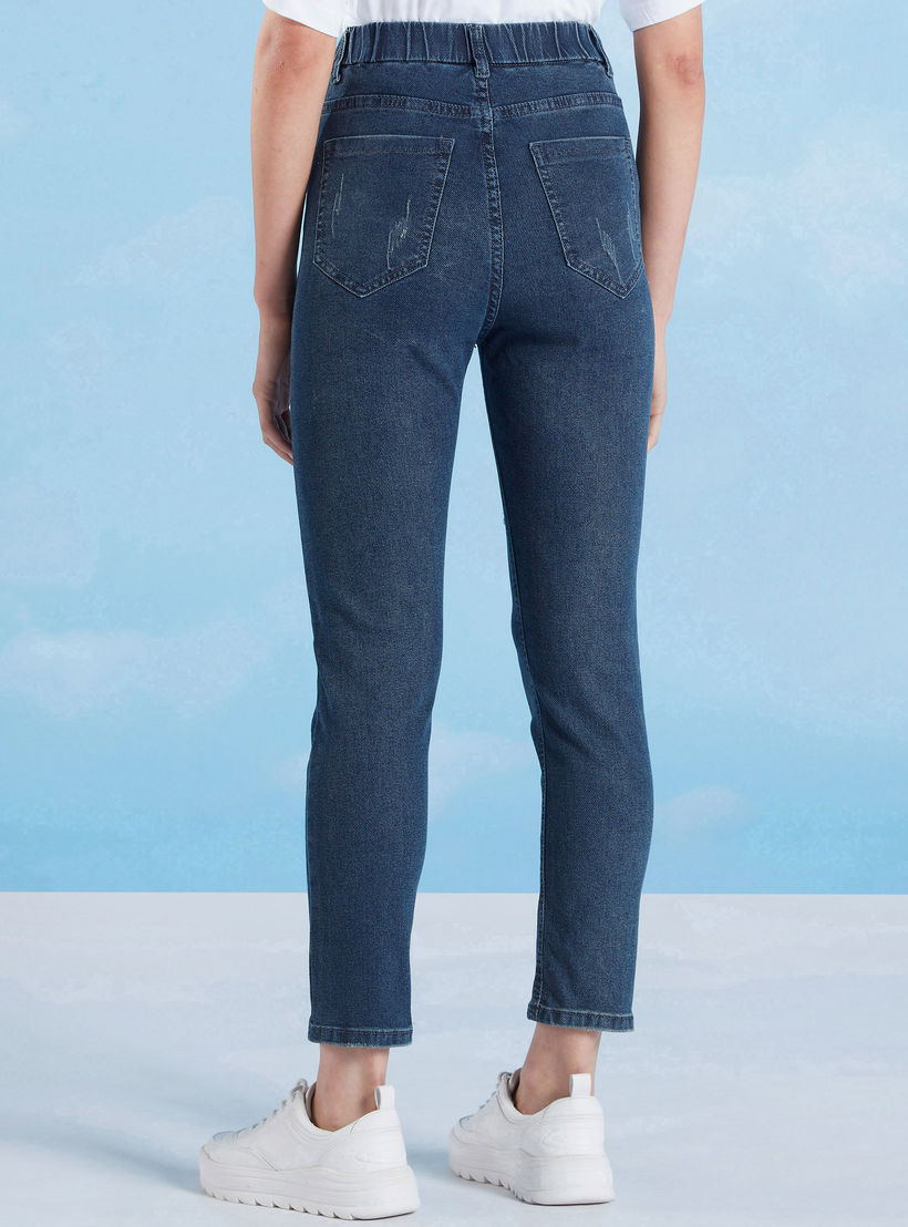 بنطلون جينز ممزق بخصر مرن متوسط الارتفاع وجيوب وعراوي حزام-women-clothing-bottoms-jeans-image-4