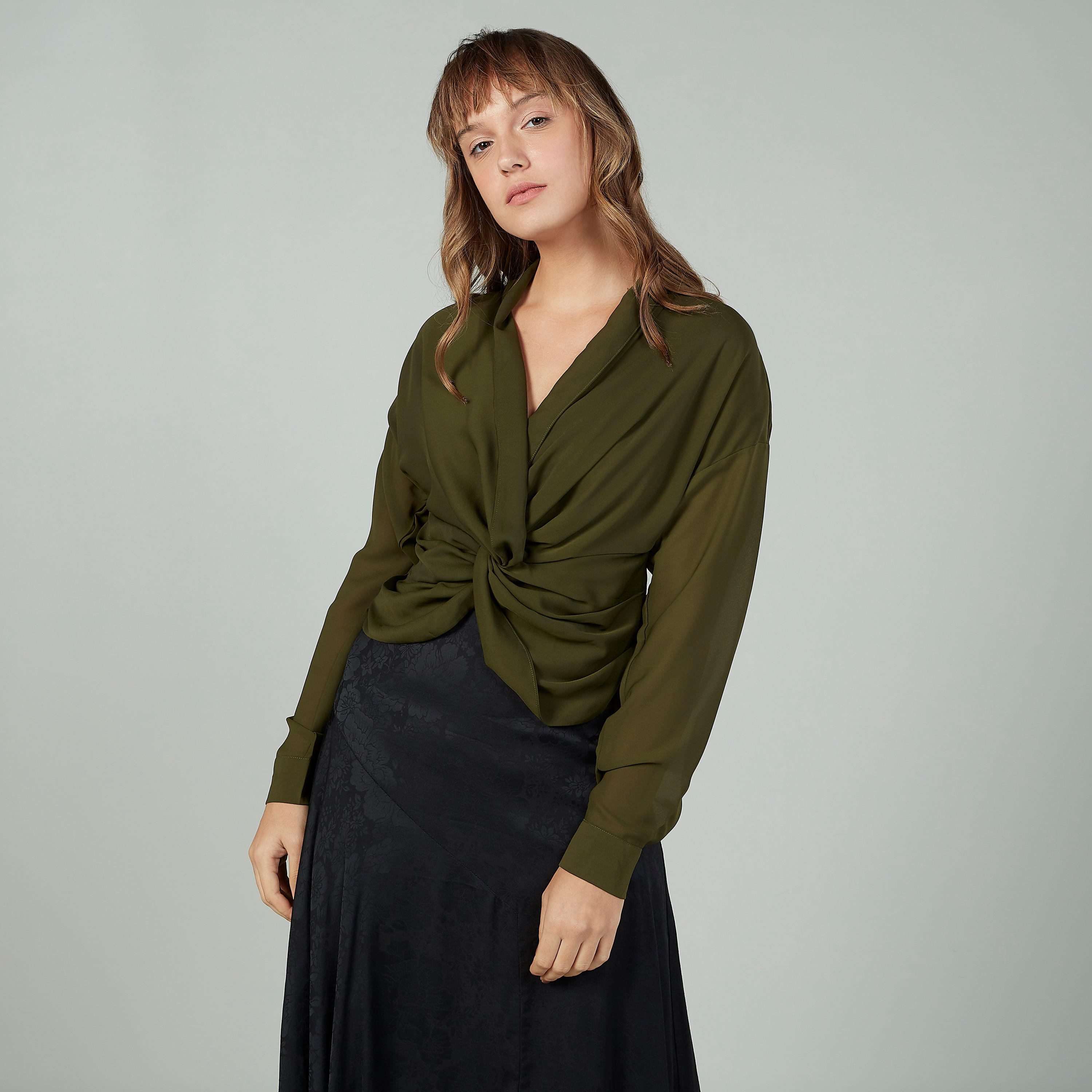 Plain Top with V-neck and Long Sleeves-women-clothing-shirtsandblouses-blouses-image-10