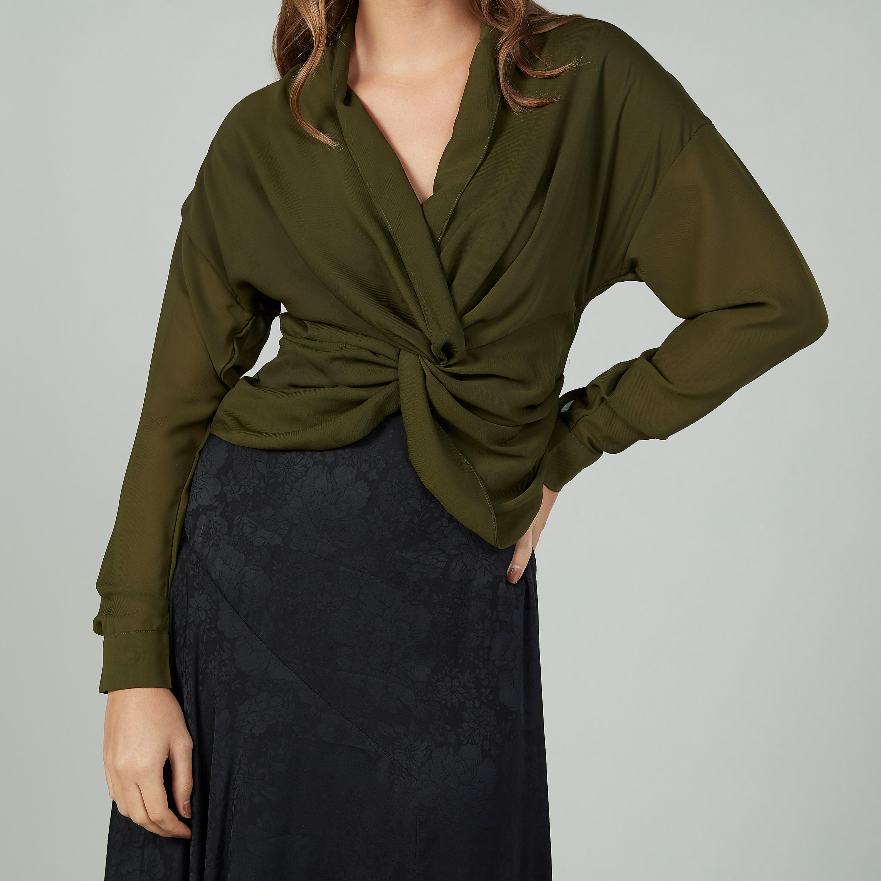 Plain Top with V-neck and Long Sleeves-women-clothing-shirtsandblouses-blouses-image-12