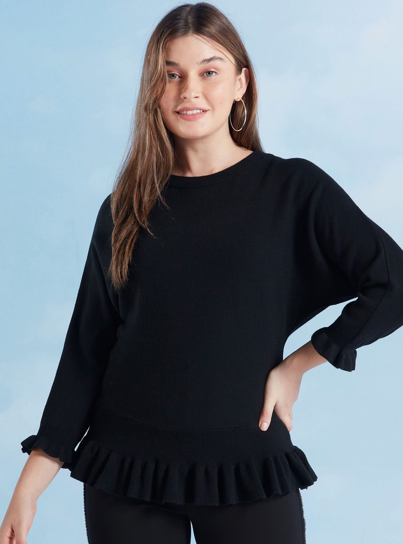 Plain Top with Crew Neck and Long Sleeves-women-clothing-shirtsandblouses-blouses-image-1