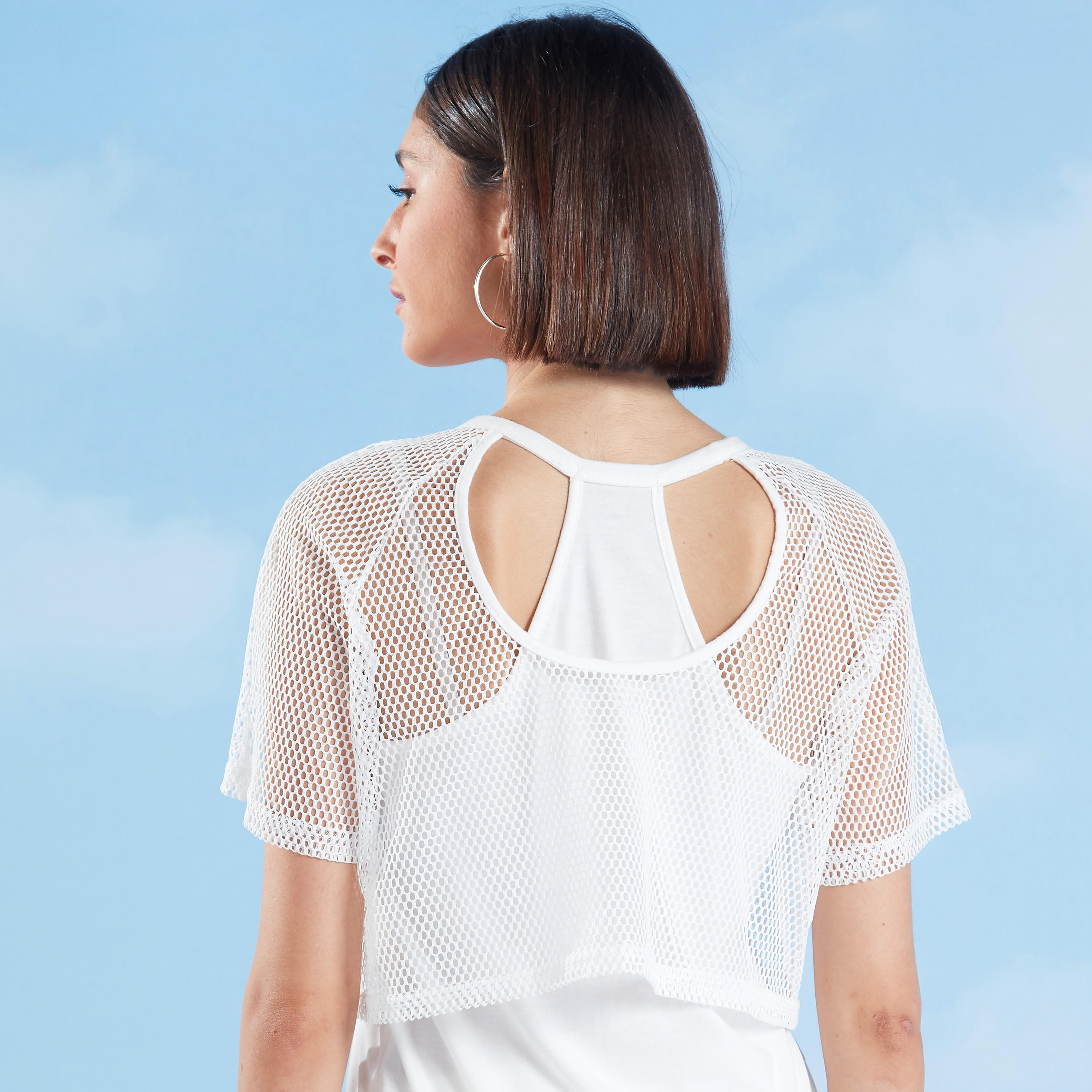 تيشيرت بارز الملمس بياقة مستديرة وأكمام قصيرة-women-clothing-tshirts-image-4