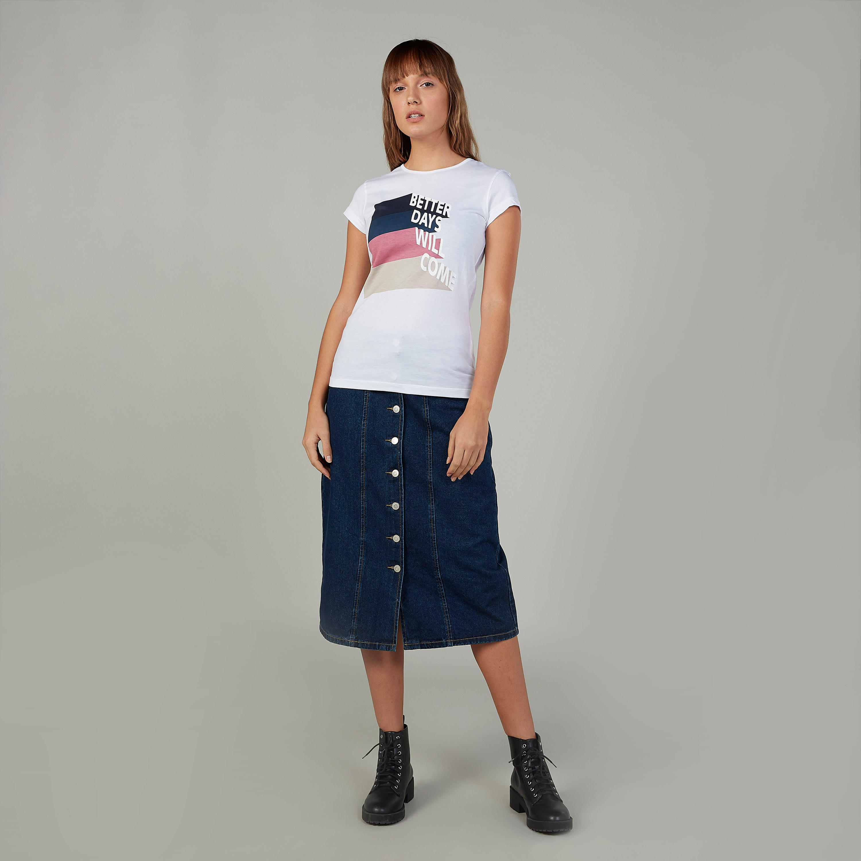 تنورة دينم سادة بخصر متوسط الارتفاع وجيوب وحلقات للحزام-women-clothing-bottoms-skirts-image-2