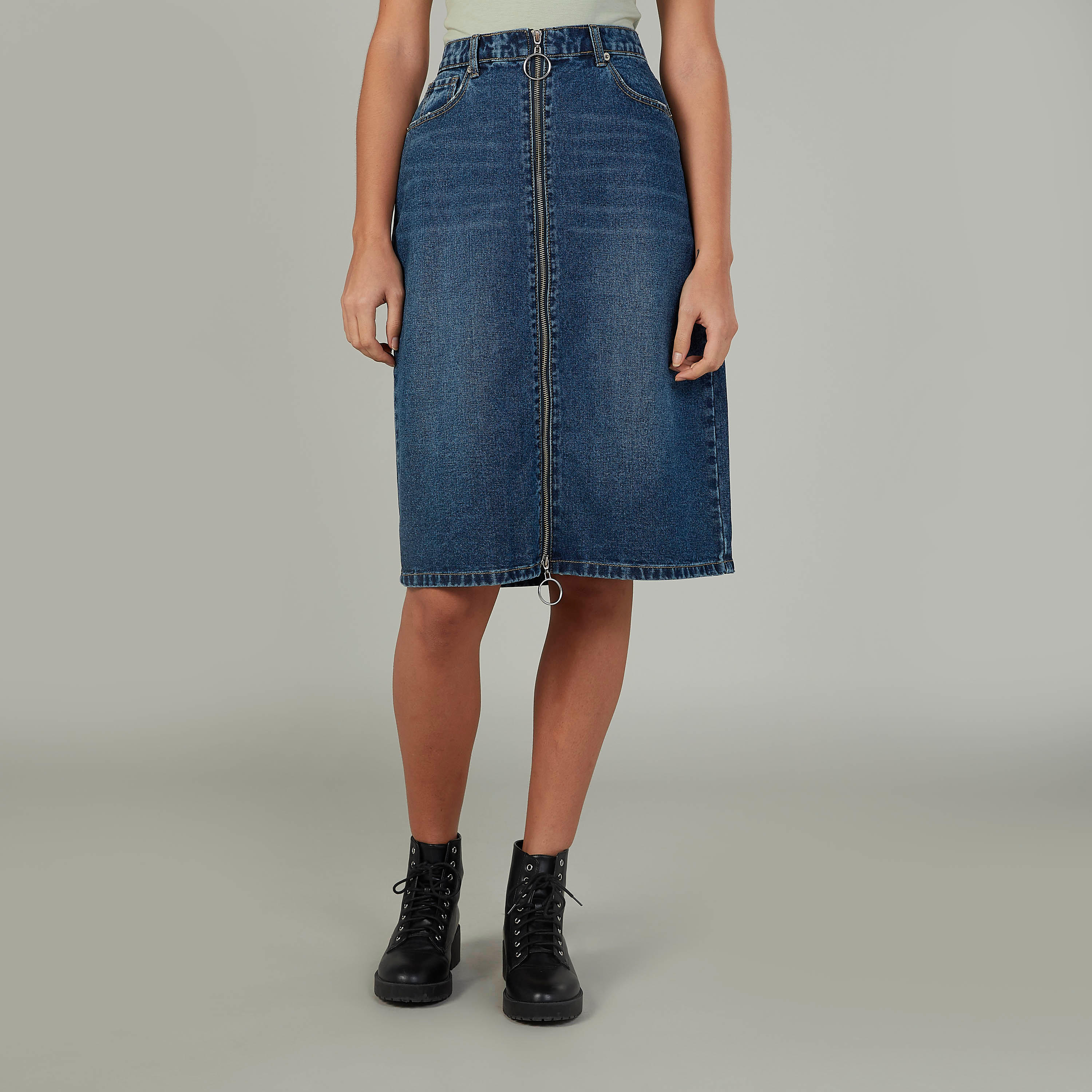 Denim Midi A-line Skirt with Pocket Detail and Belt Loops-women-clothing-bottoms-skirts-image-1