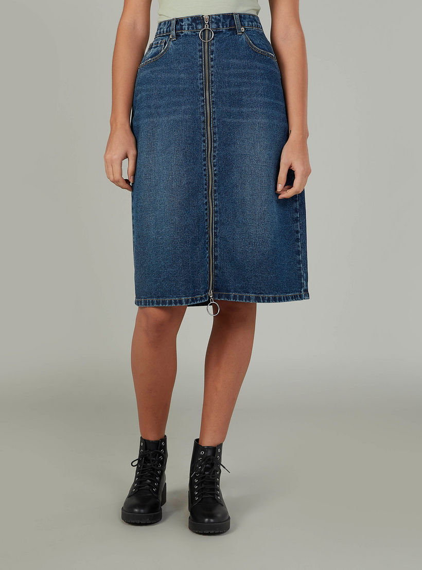 Denim Midi A-line Skirt with Pocket Detail and Belt Loops-women-clothing-bottoms-skirts-image-1