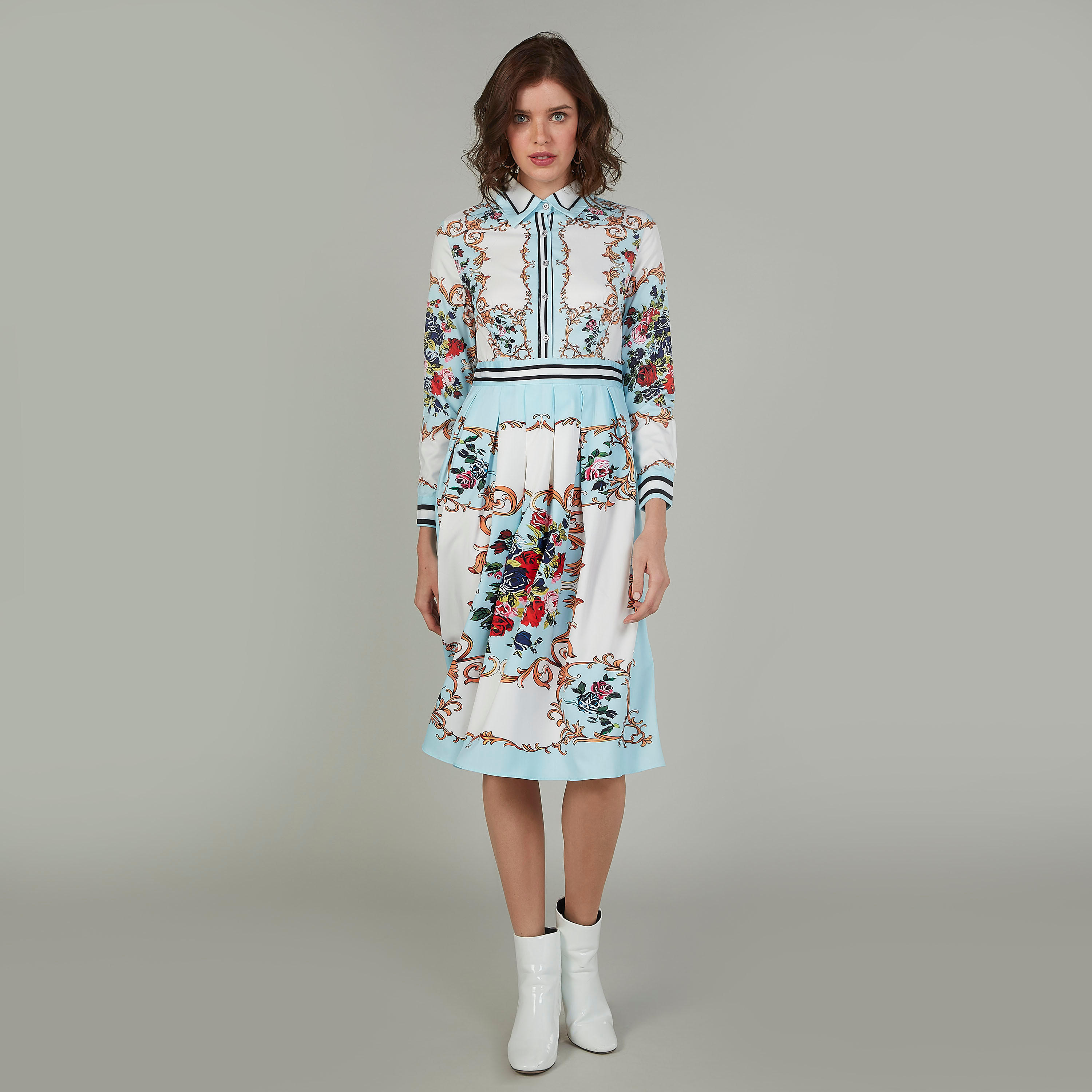 فستان ميدي إيه لاين بأكمام طويلة وياقة عادية وطبعات-women-clothing-dresses-image-2