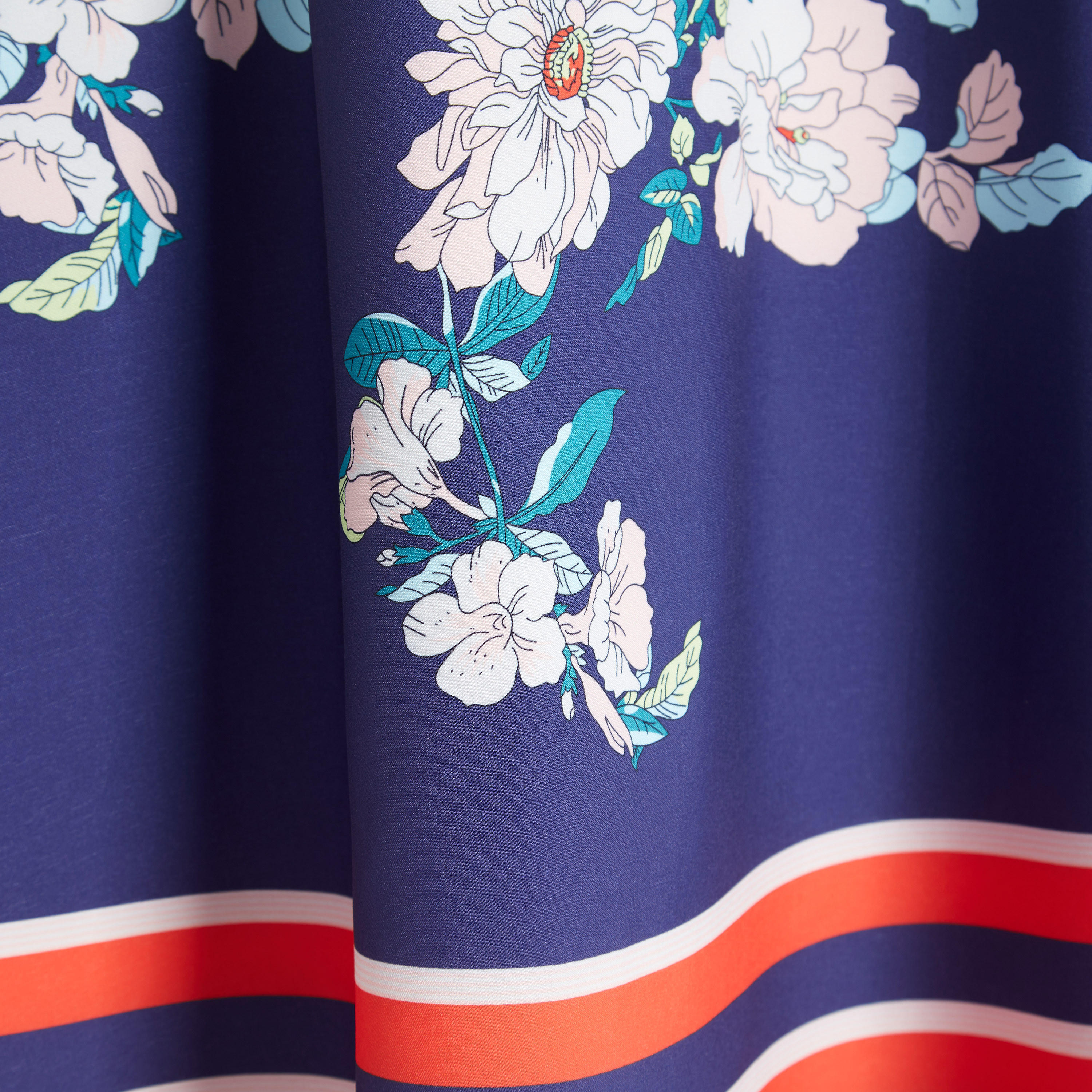 Floral Print Midi A-line Dress with Necktie and Short Sleeves-women-clothing-dresses-image-4