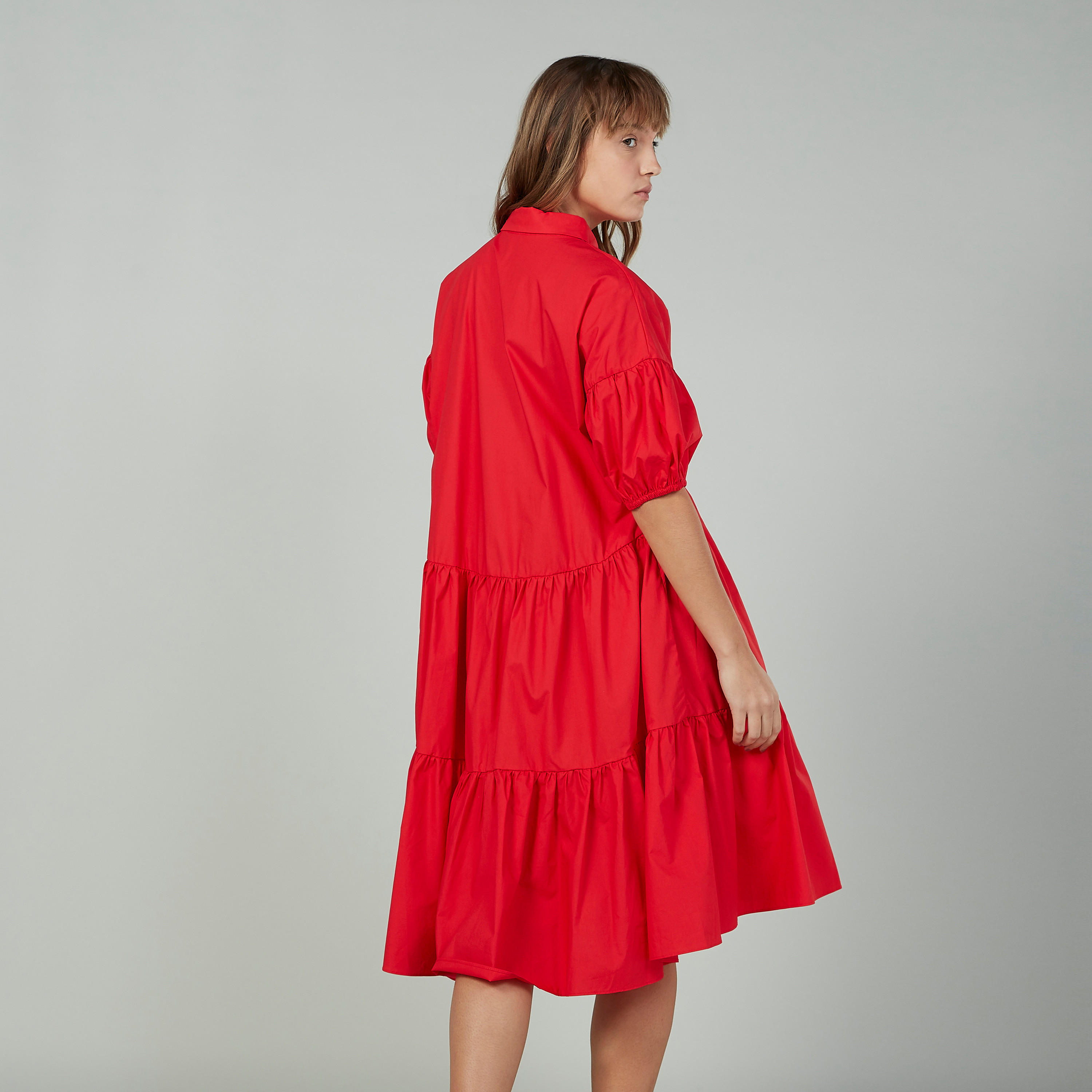 فستان سادة متوسط الطول إيه لاين بياقة عادية وأكمام 3/4-women-clothing-dresses-image-4