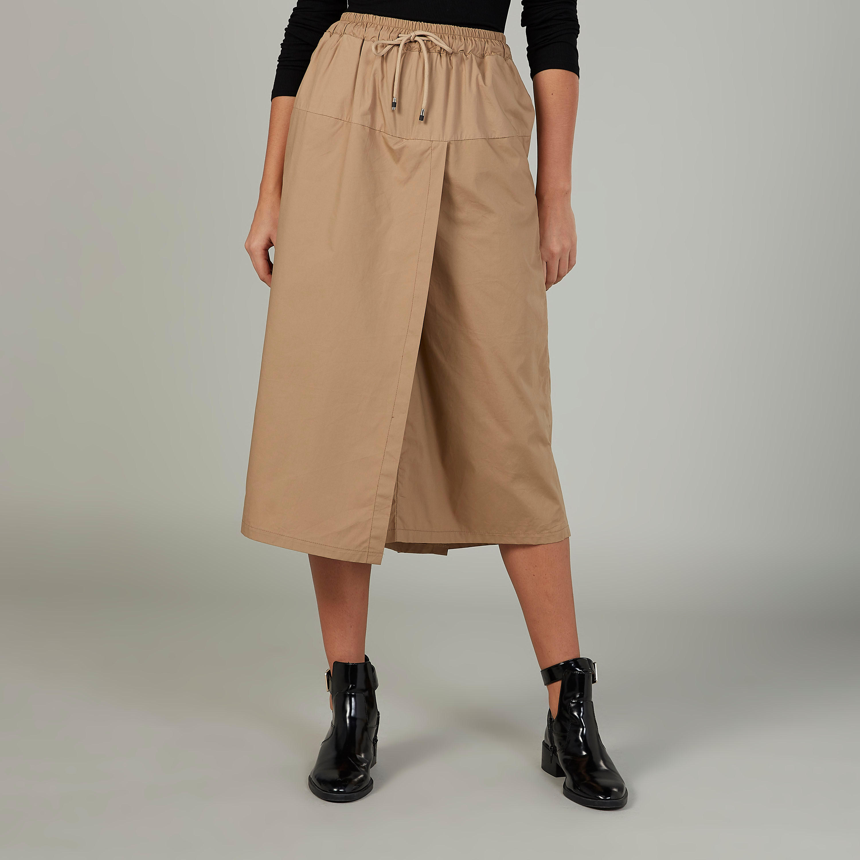 شورت بلازو سادة بخصر متوسط الارتفاع وخصر مطاطي رباط إغلاق-women-clothing-bottoms-trousers-image-4