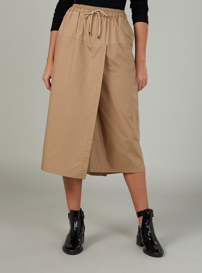شورت بلازو سادة بخصر متوسط الارتفاع وخصر مطاطي رباط إغلاق-women-clothing-bottoms-trousers-image-4