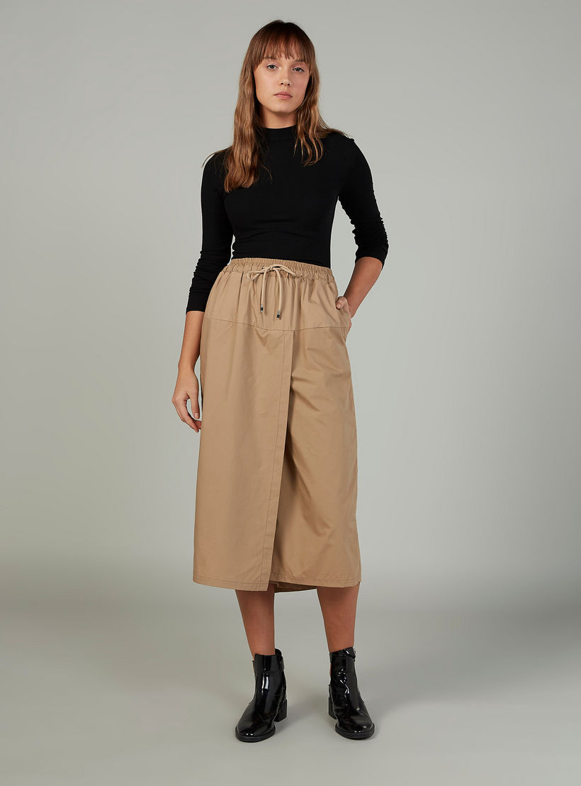 شورت بلازو سادة بخصر متوسط الارتفاع وخصر مطاطي رباط إغلاق-women-clothing-bottoms-trousers-image-3