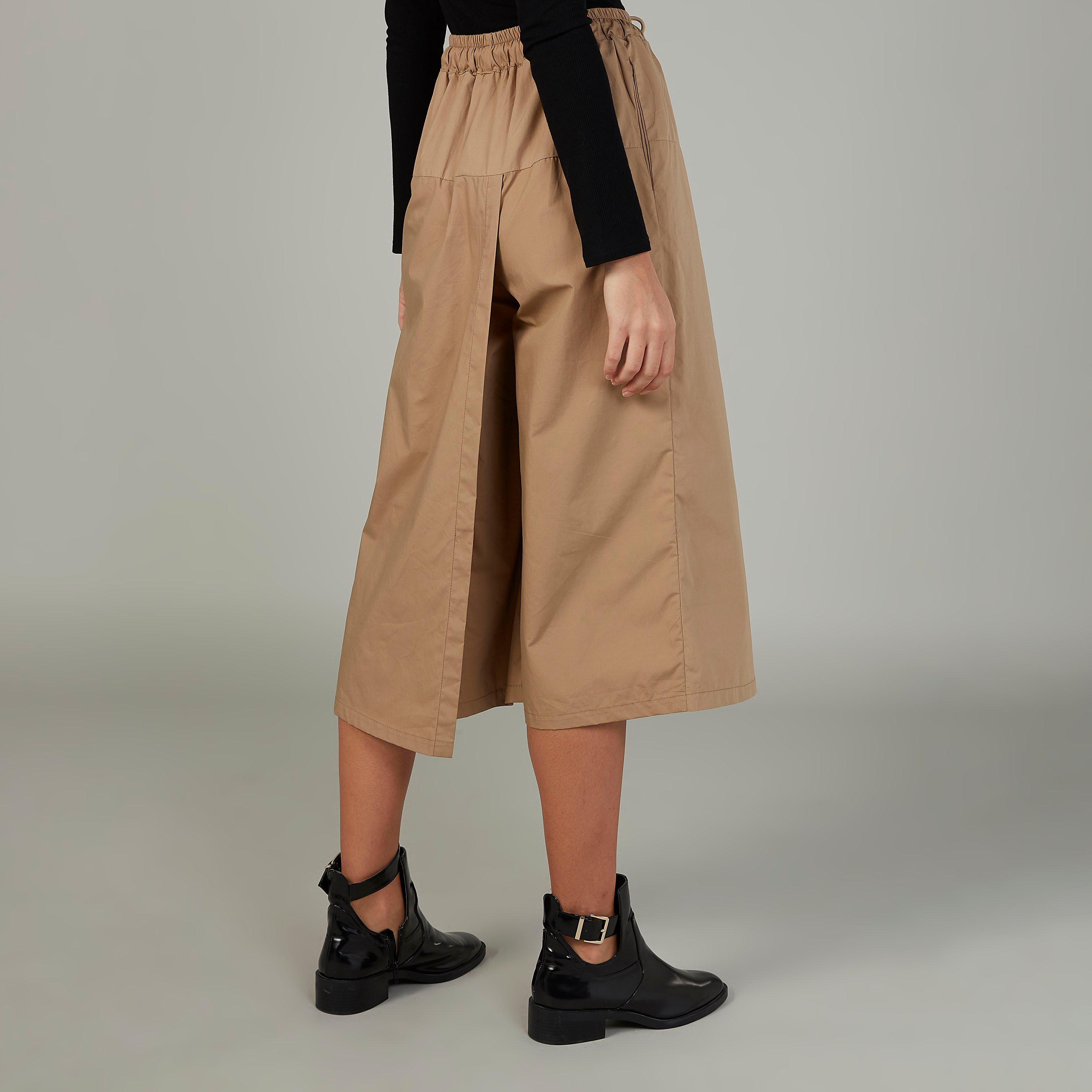 شورت بلازو سادة بخصر متوسط الارتفاع وخصر مطاطي رباط إغلاق-women-clothing-bottoms-trousers-image-1