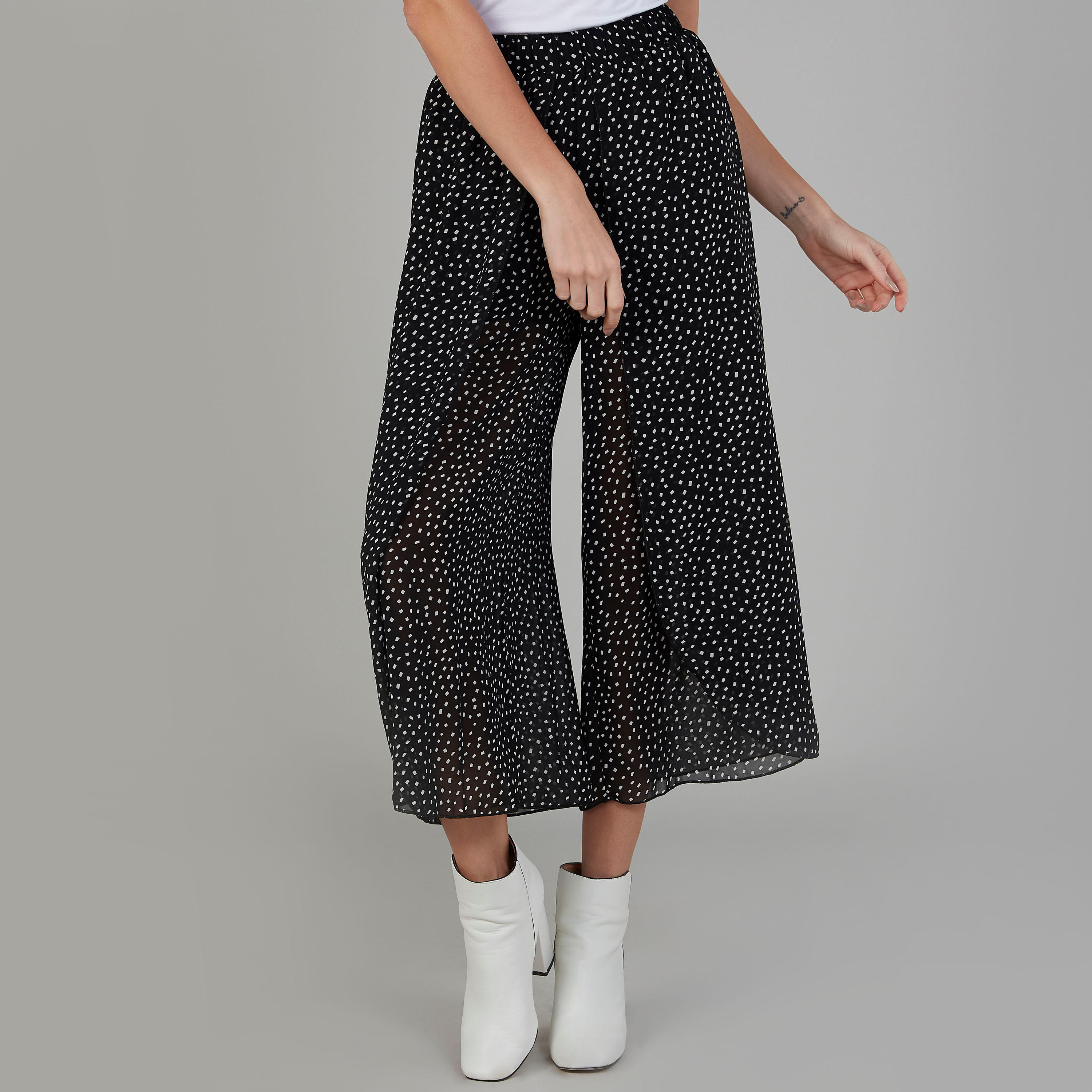 Polka Dot Printed High Waist Palazzo Pants with Elasticised Waistband-women-clothing-bottoms-trousers-image-1