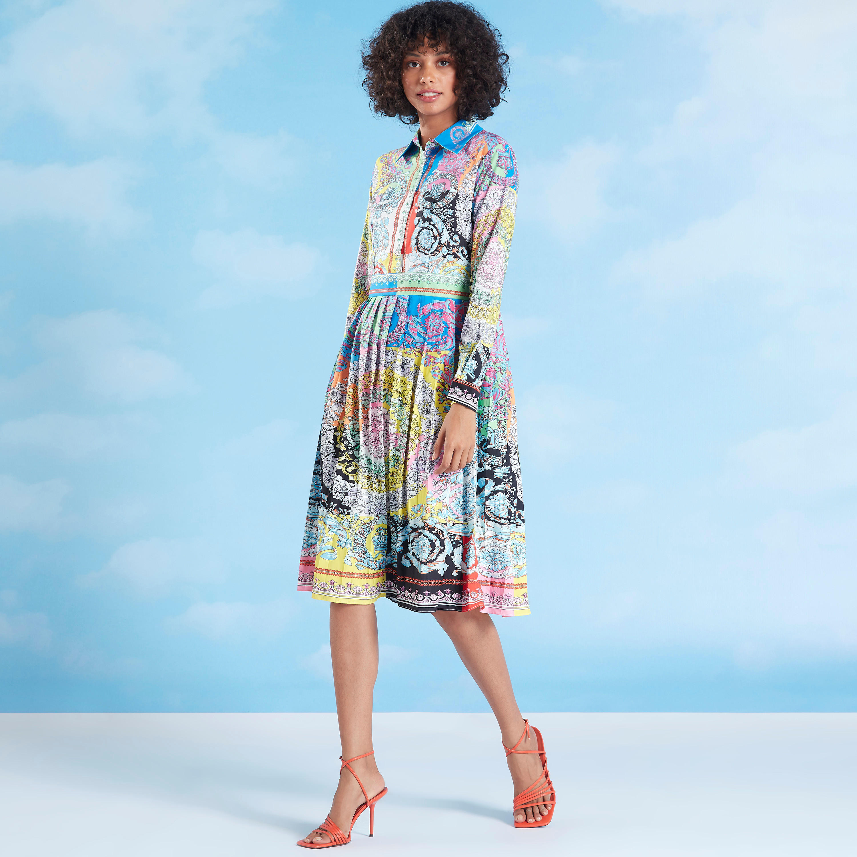 فستان متوسط الطول بقصة إيه لاين وأكمام طويلة وياقة عادية وطبعات-women-clothing-dresses-image-2