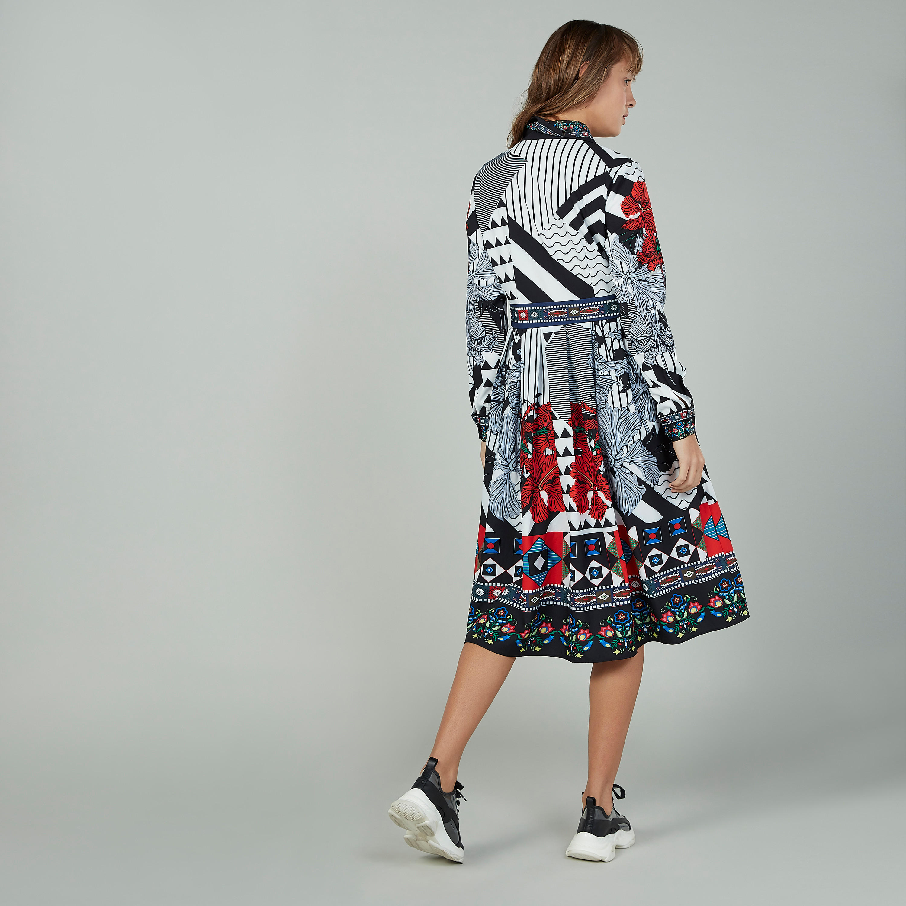 Printed Midi A-line Dress with Long Sleeves and Spread Collar-women-clothing-dresses-image-4