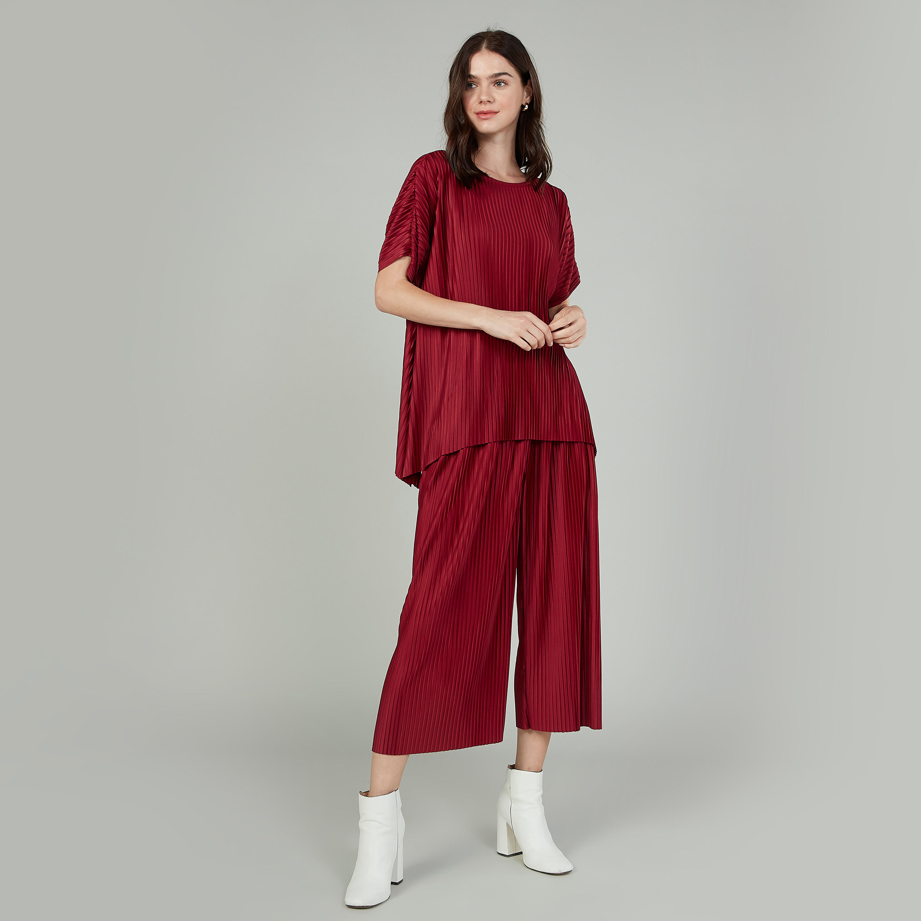 بنطلون بلازو سادة بخصر مطاطي متوسط الارتفاع-women-clothing-bottoms-trousers-image-2