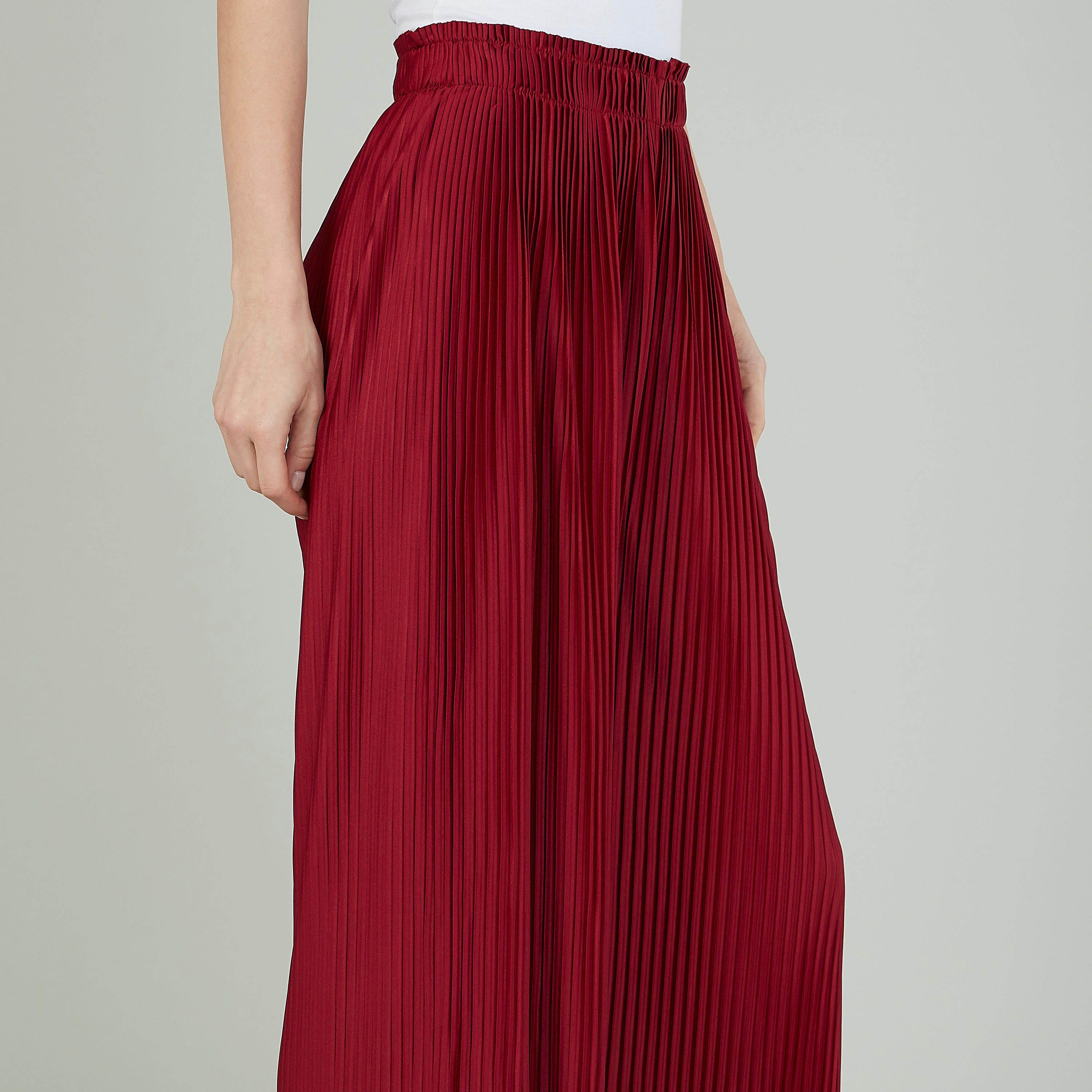 بنطلون بلازو سادة بخصر مطاطي متوسط الارتفاع-women-clothing-bottoms-trousers-image-3