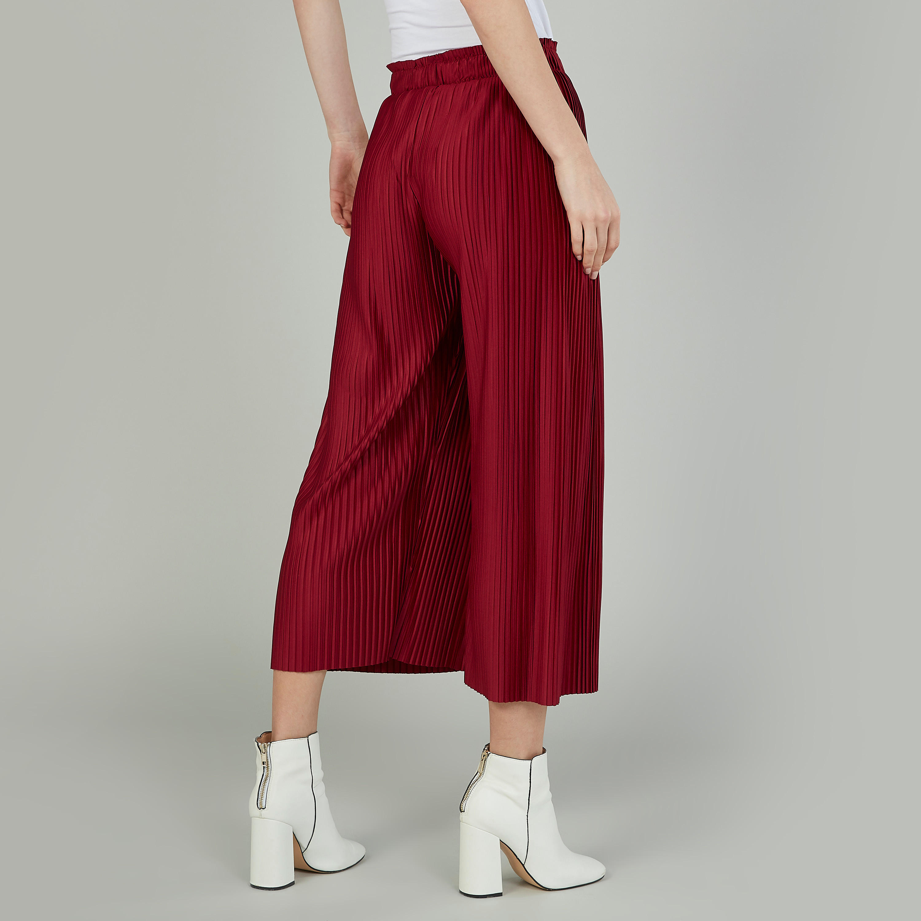 بنطلون بلازو سادة بخصر مطاطي متوسط الارتفاع-women-clothing-bottoms-trousers-image-4