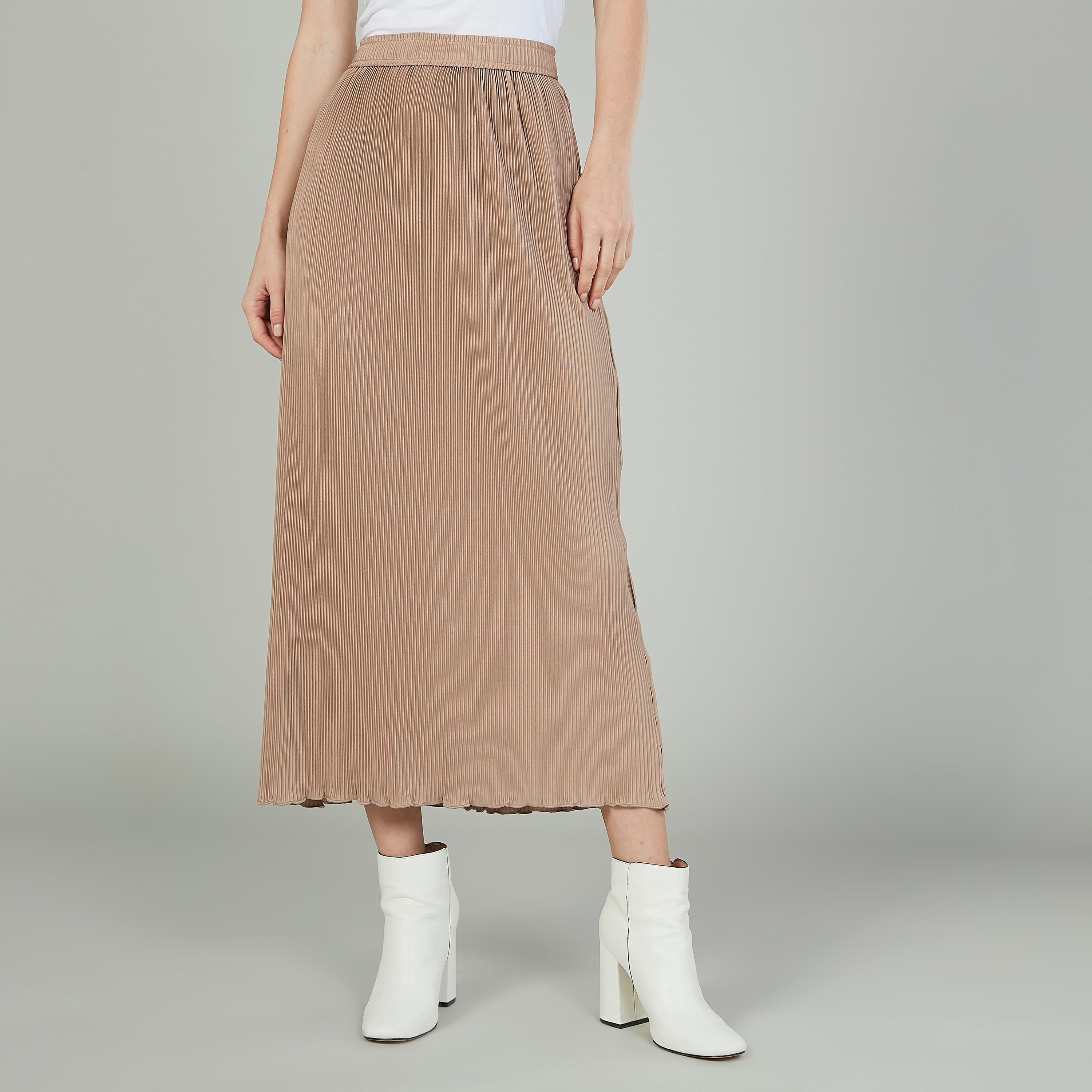 تنورة ميدي ايه لاين بخصر مطاطي وثنيات-women-clothing-bottoms-skirts-image-1