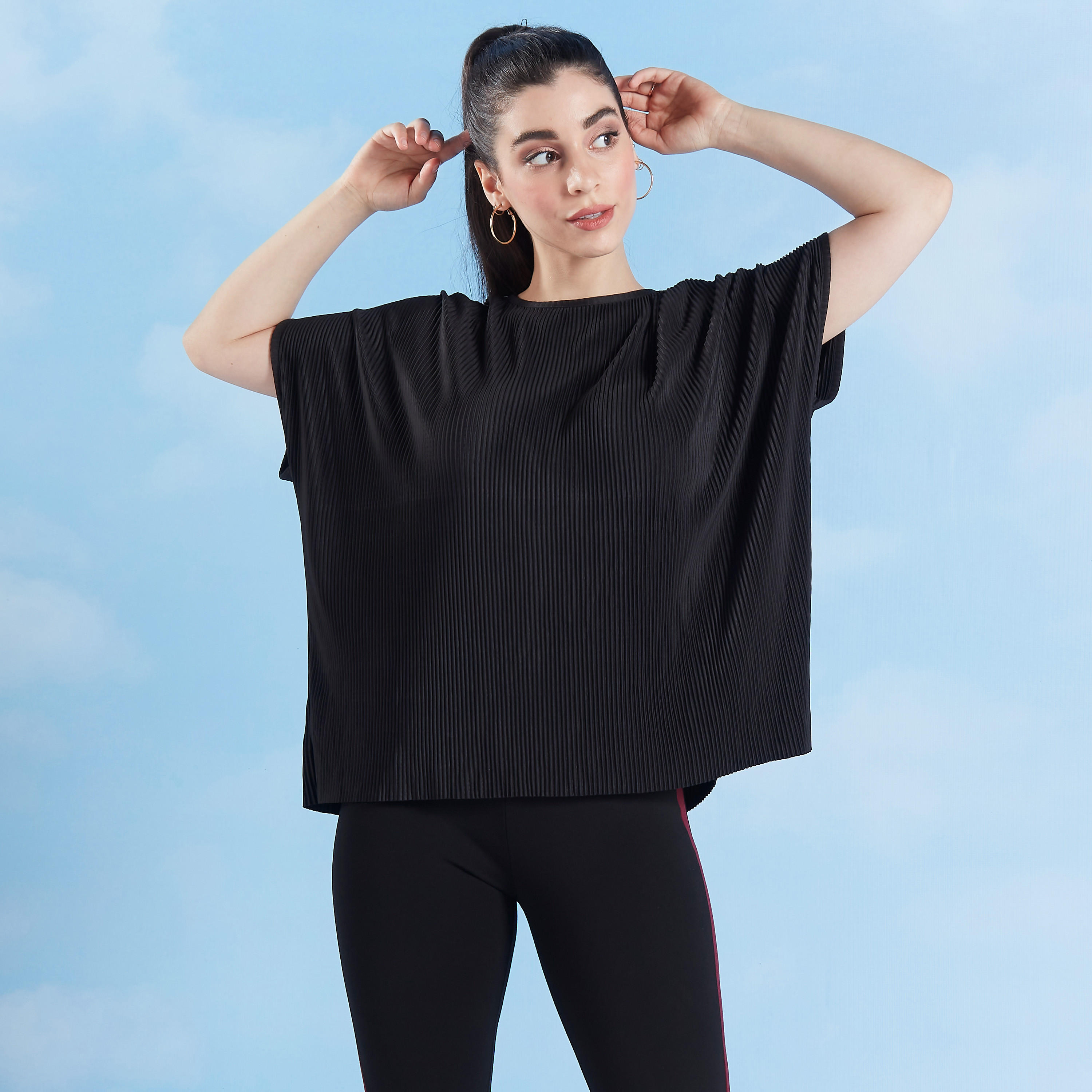 Pleat Top with Boat Neck and Extended Sleeves-women-clothing-shirtsandblouses-blouses-image-1
