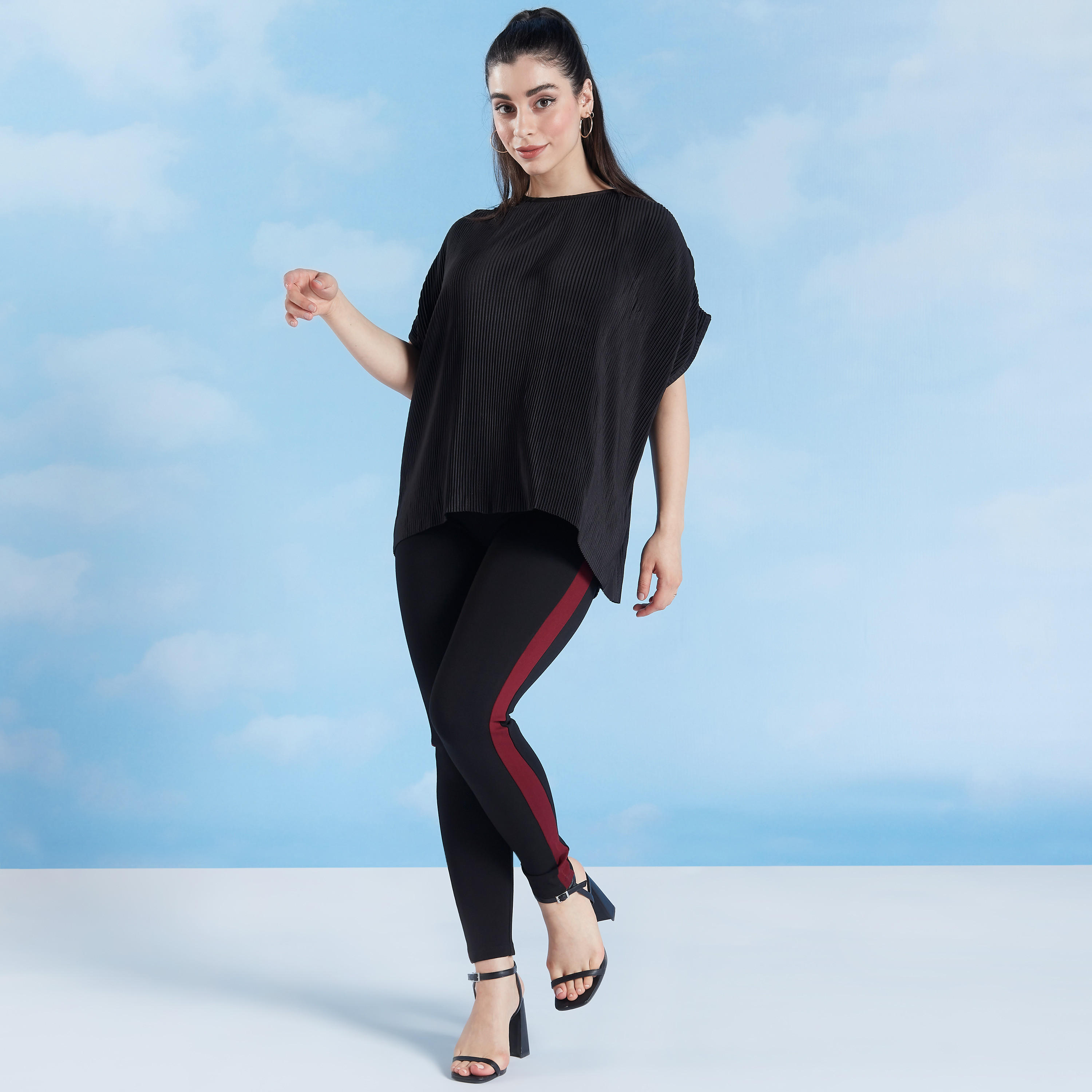 Pleat Top with Boat Neck and Extended Sleeves-women-clothing-shirtsandblouses-blouses-image-2