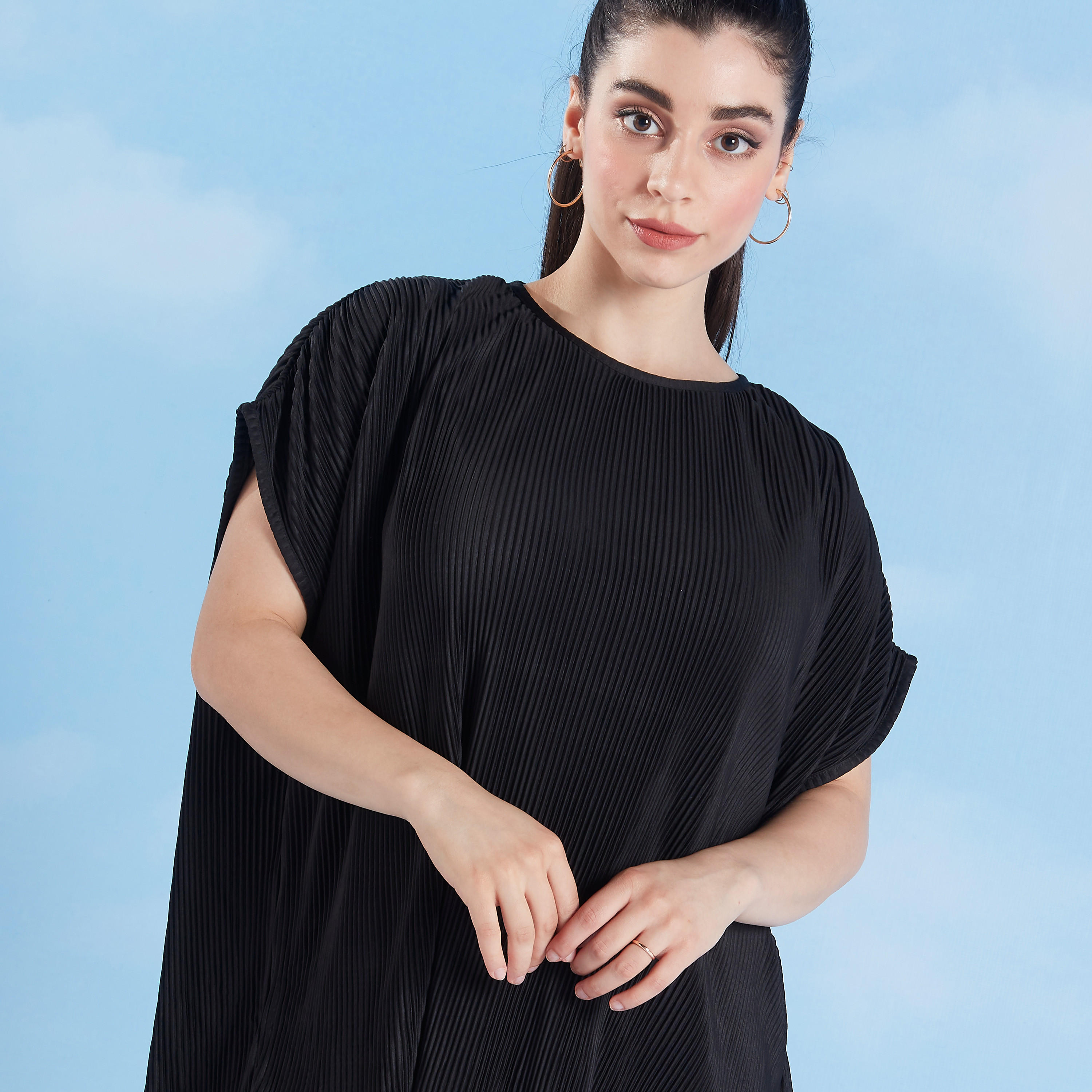 Pleat Top with Boat Neck and Extended Sleeves-women-clothing-shirtsandblouses-blouses-image-3