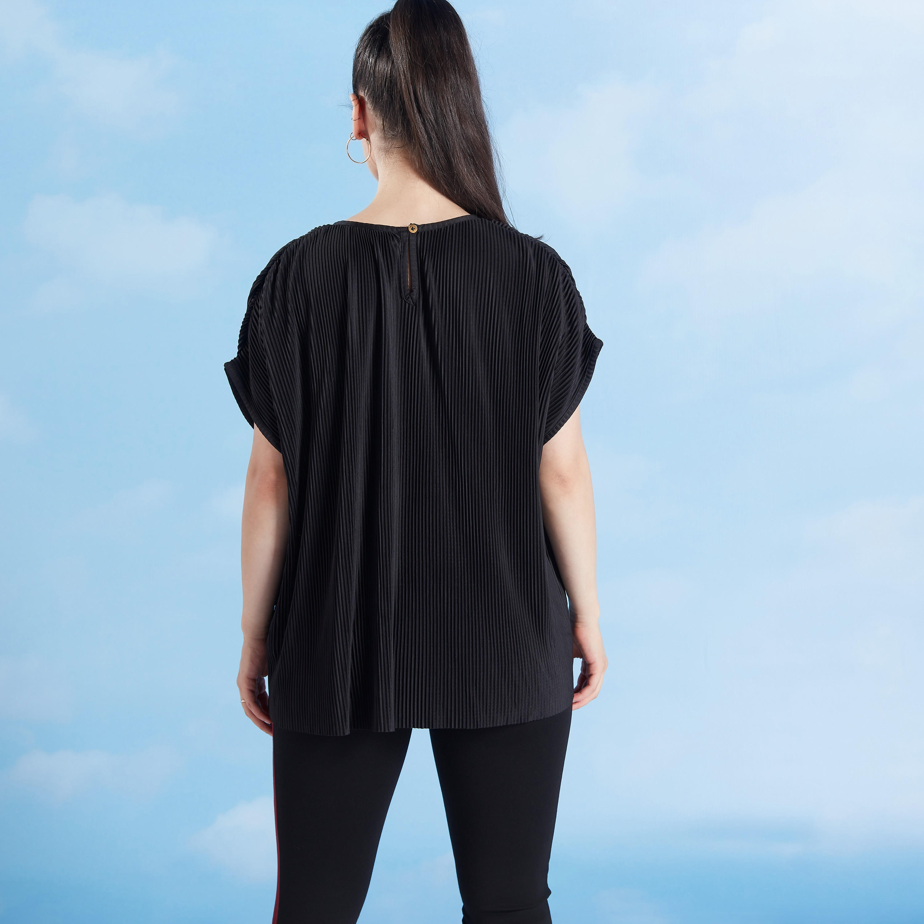 Pleat Top with Boat Neck and Extended Sleeves-women-clothing-shirtsandblouses-blouses-image-4