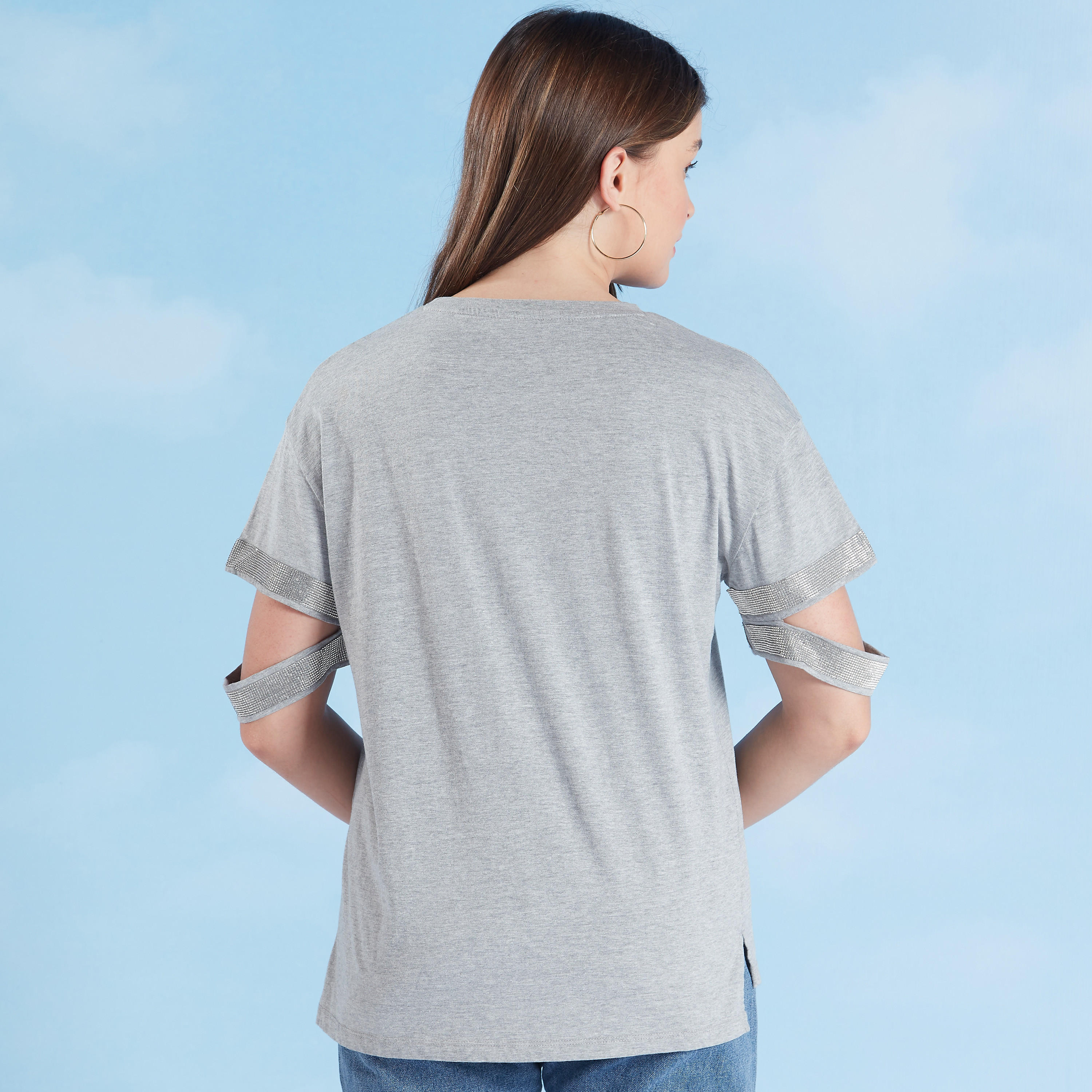 Solid T-shirt with Crew Neck and Drop Shoulder Sleeves-women-clothing-tshirts-image-5