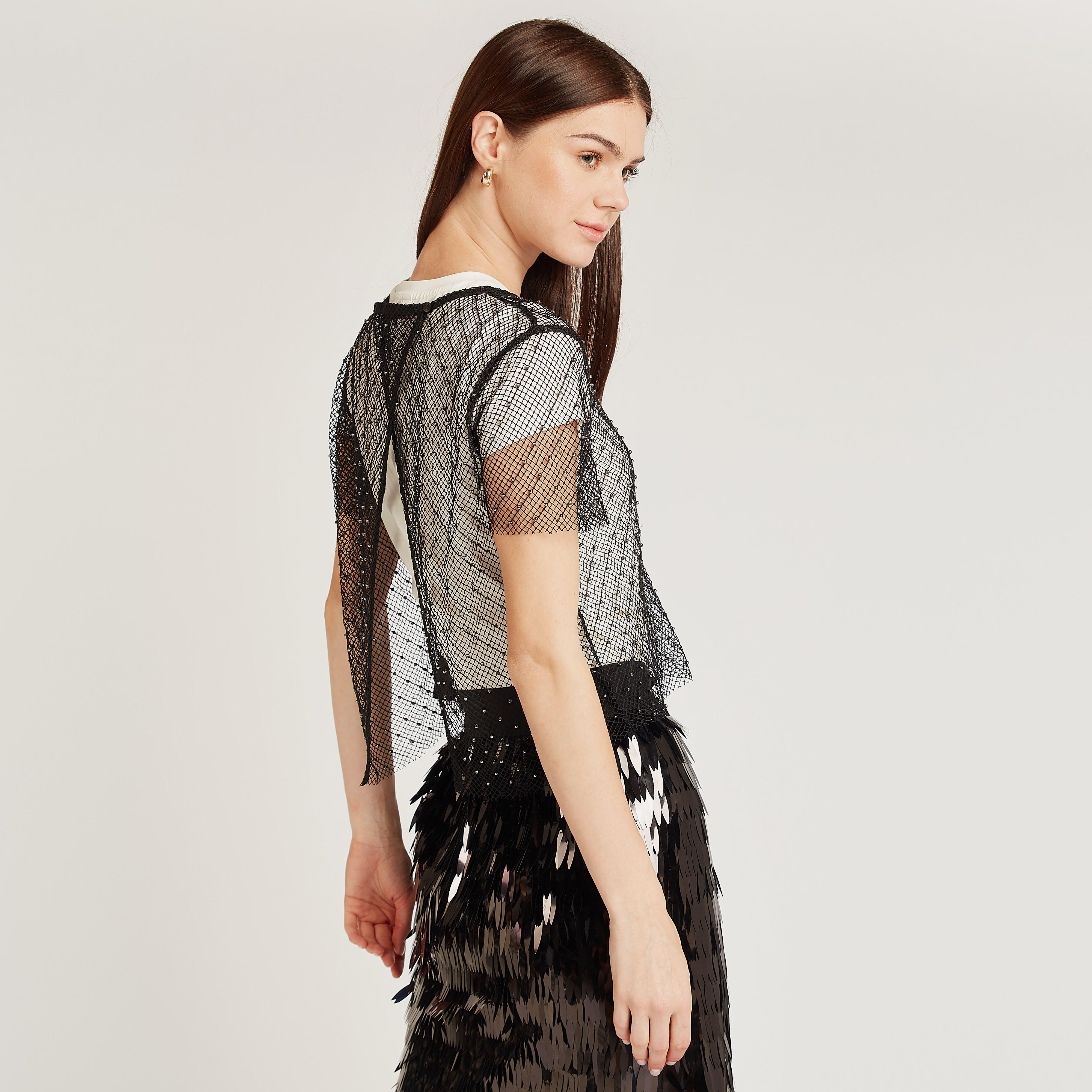 بلوزة دانتيل بياقة مستديرة وأكمام قصيرة-women-clothing-shirtsandblouses-blouses-image-4