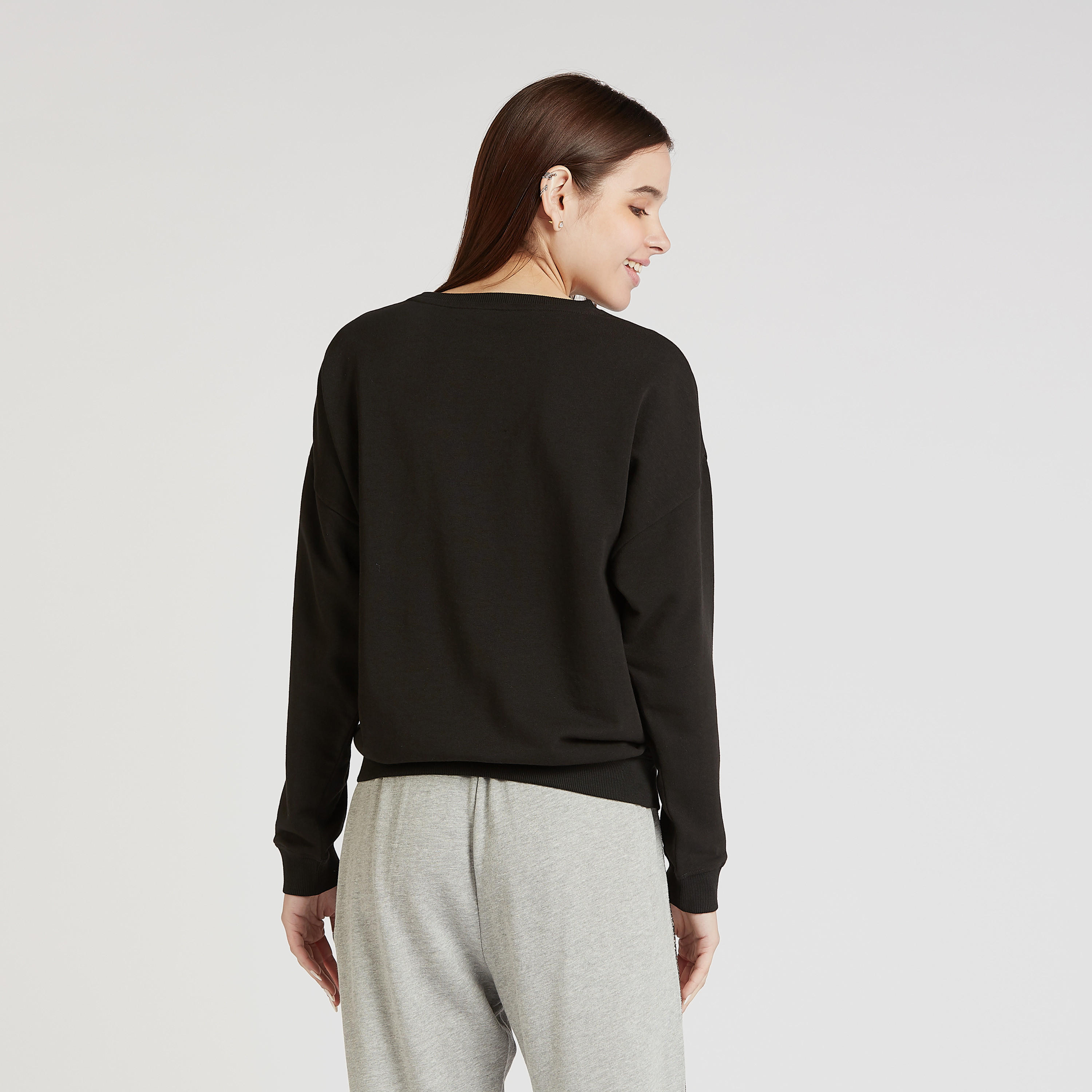 Embellished Sweatshirt with Crew Neck and Drop Shoulder Sleeves-women-winterwear-hoodiesandsweatshirts-sweatshirts-image-4