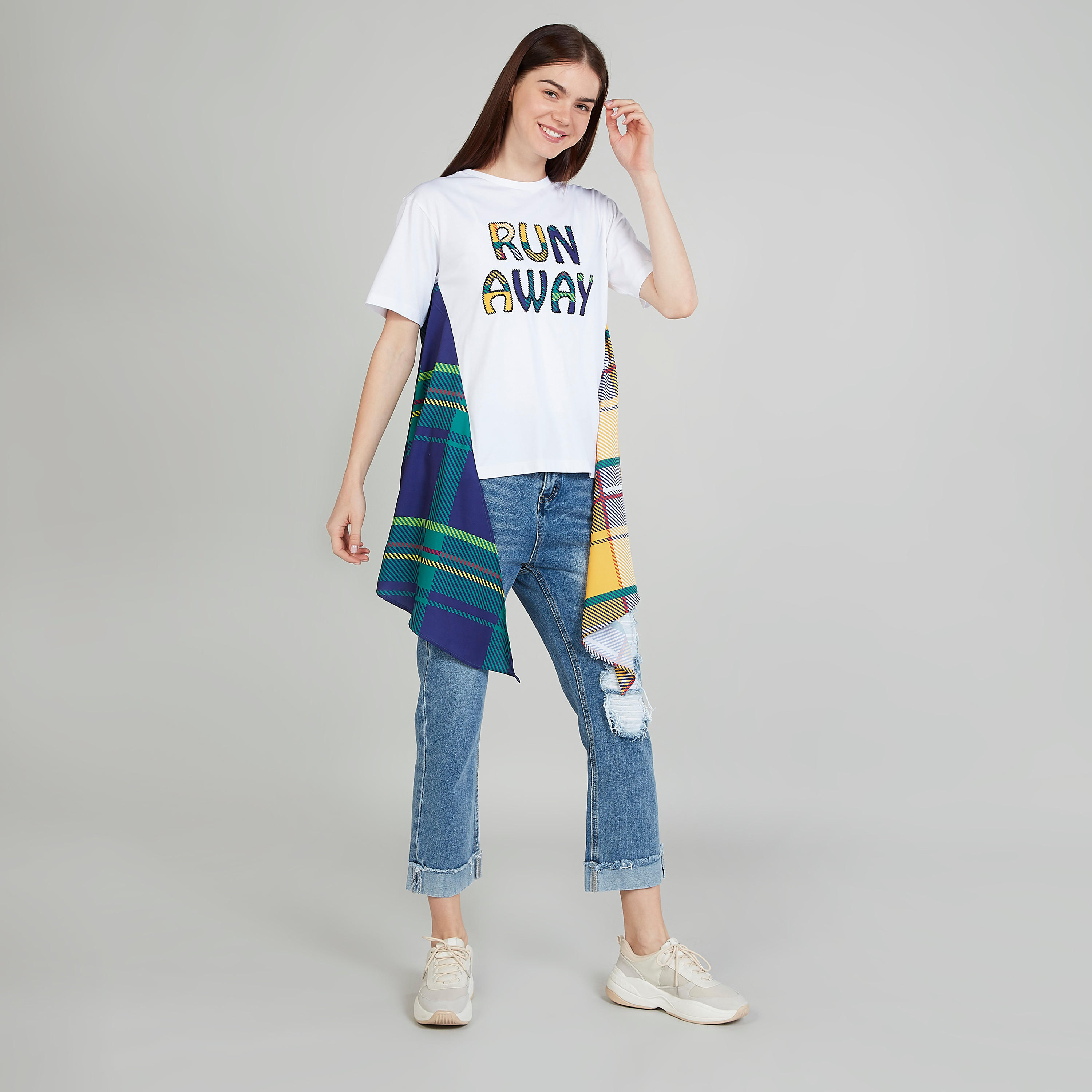 Cut and Sew T-shirt with Round Neck-women-clothing-tshirts-image-2