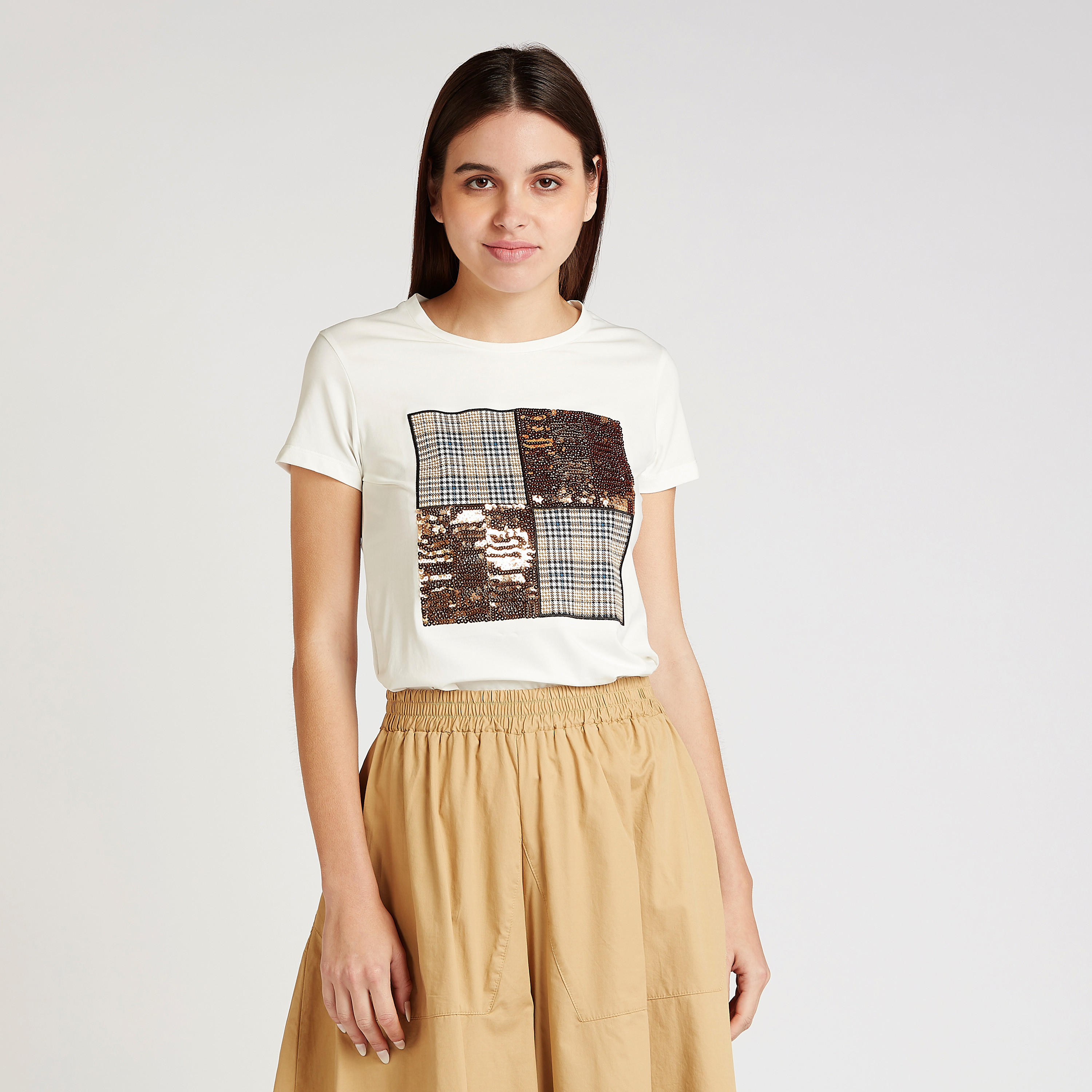 Embellished T-shirt with Crew Neck and Short Sleeves-women-clothing-tshirts-image-1