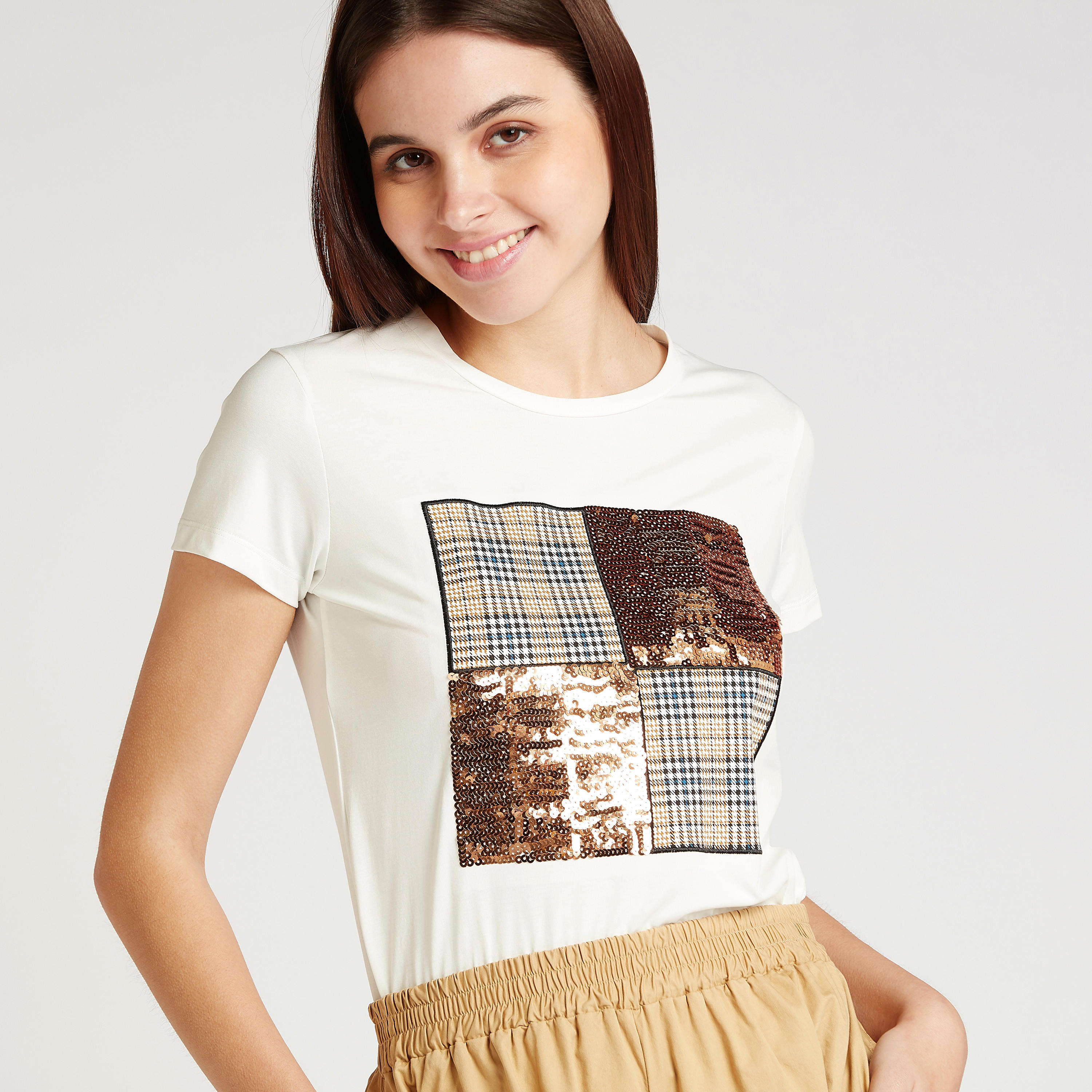 Embellished T-shirt with Crew Neck and Short Sleeves-women-clothing-tshirts-image-3