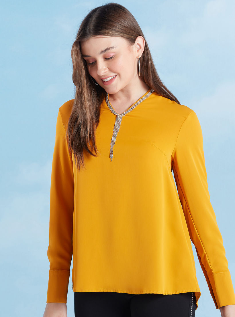 Solid Top with Long Sleeves and Stud Detail-women-clothing-shirtsandblouses-blouses-image-1