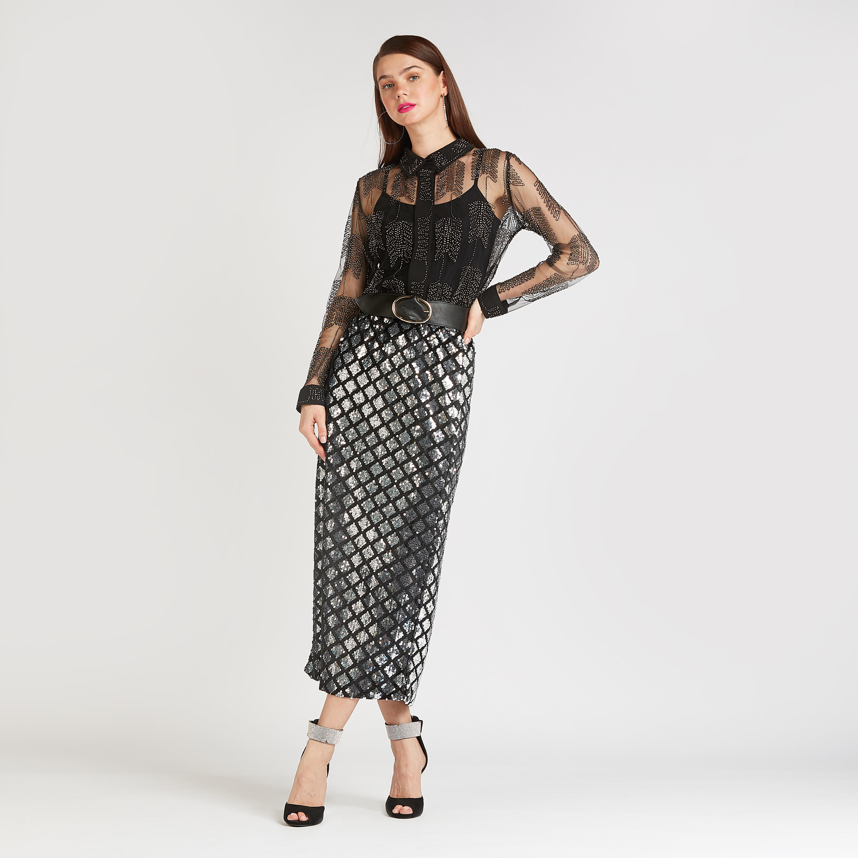 Embellished See Through Top with Long Sleeves and Spread Collar-women-clothing-shirtsandblouses-blouses-image-2