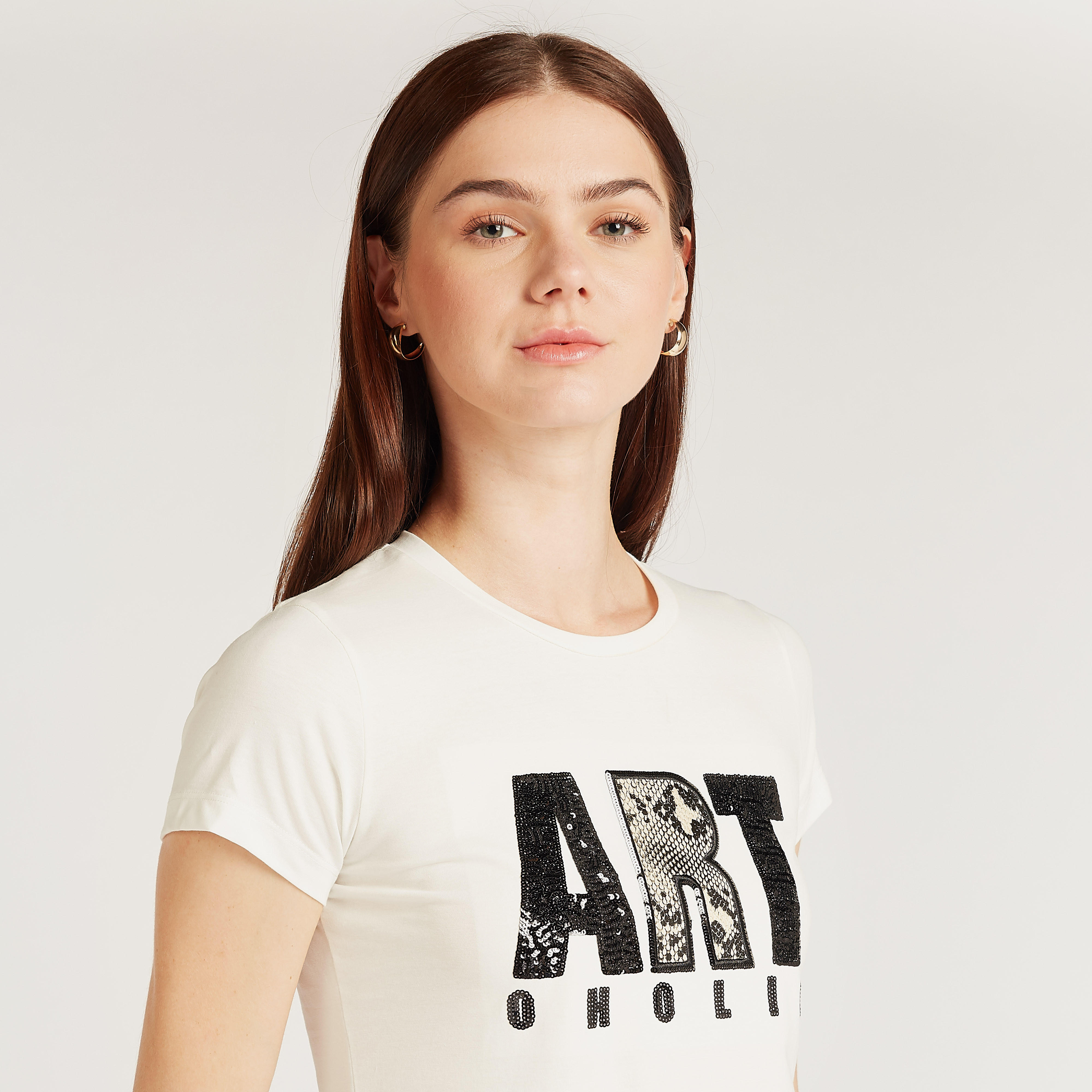 Embellished T-shirt with Crew Neck and Short Sleeves-women-clothing-tshirts-image-3