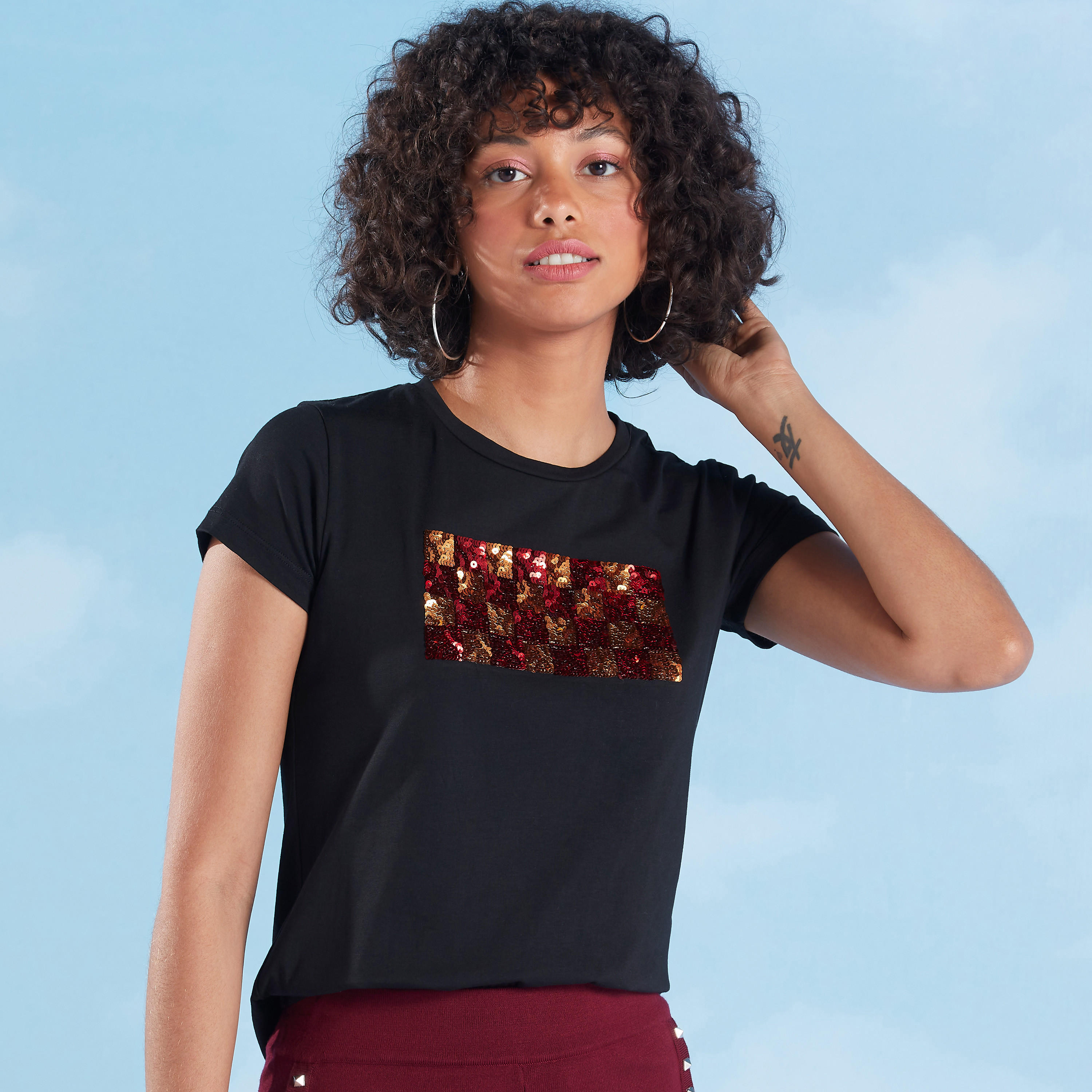 Embellished T-shirt with Crew Neck and Short Sleeves-women-clothing-tshirts-image-1