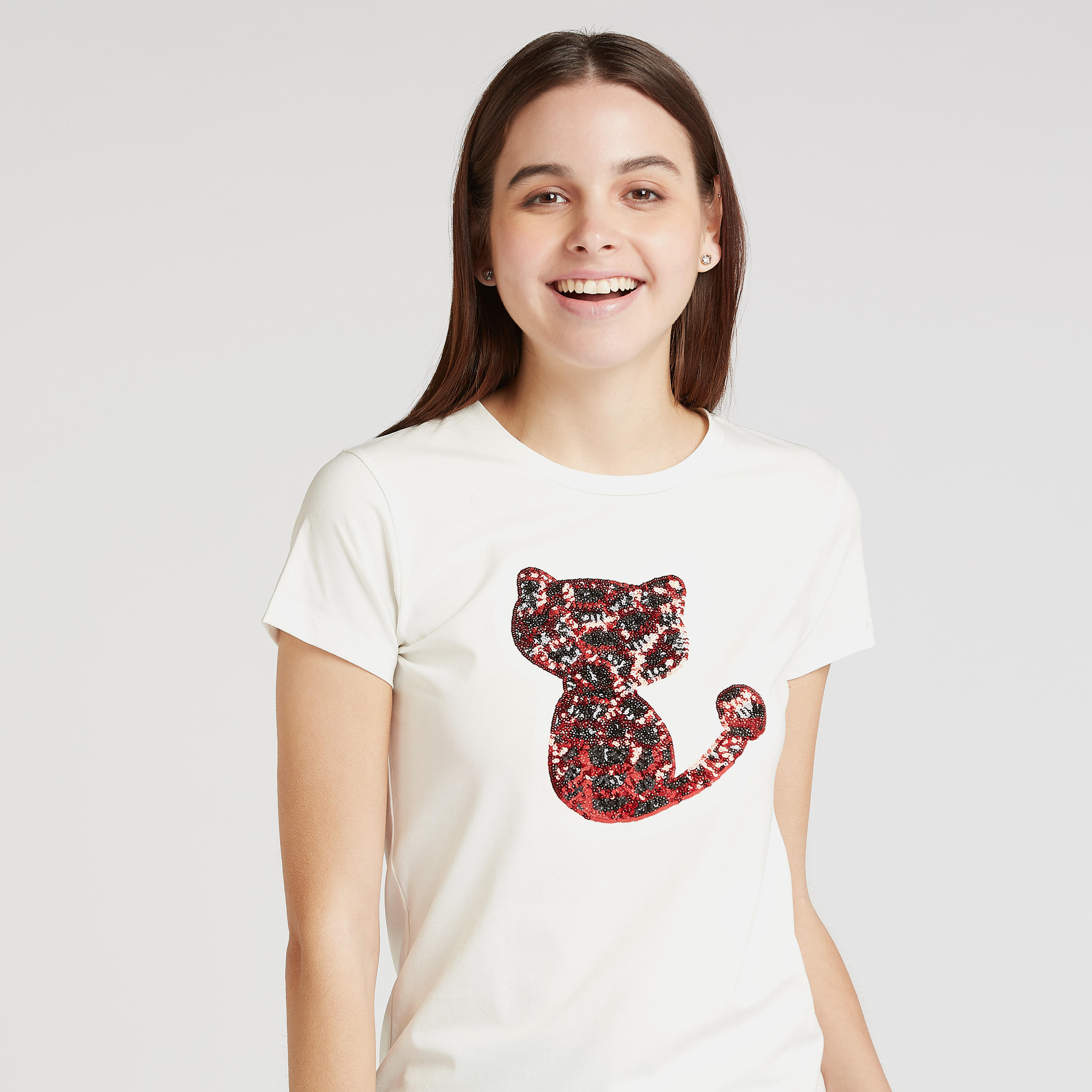 تيشيرت مزين بياقة ضيقة وأكمام قصيرة-women-clothing-tshirts-image-3