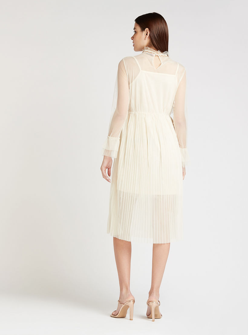 فستان ميدي ايه لاين مزيّن بتفاصيل كشكشة بأكمام طويلة-women-clothing-dresses-image-4
