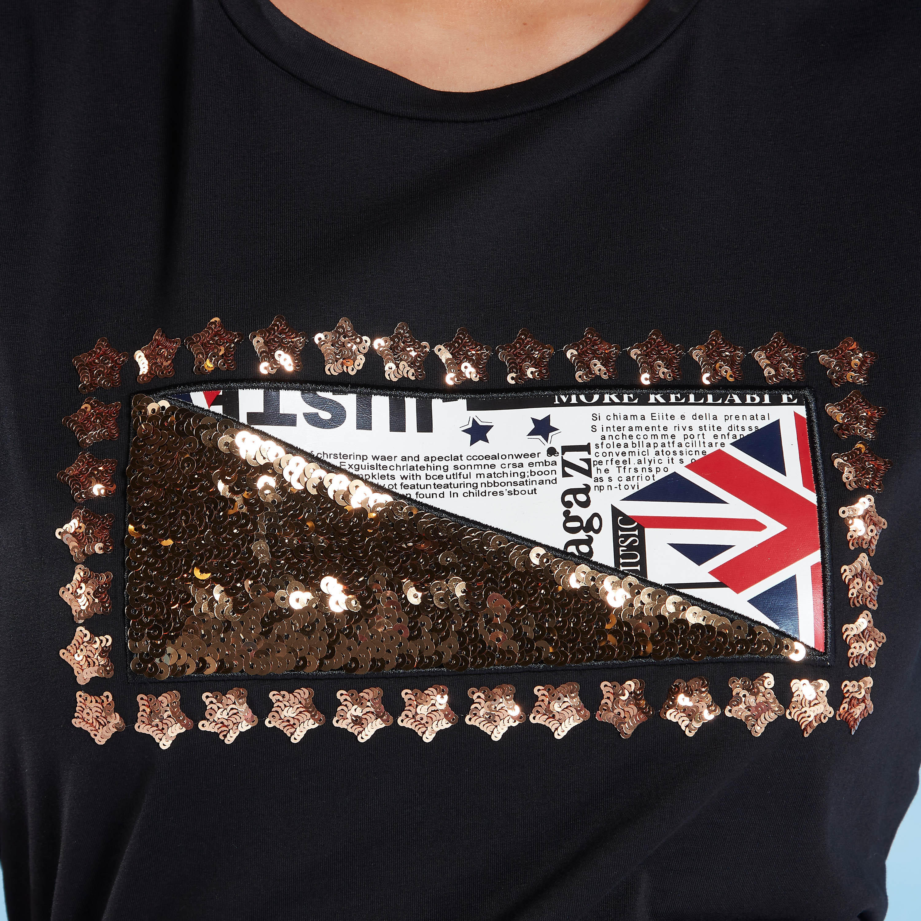 Sequin Detail T-shirt with Crew Neck and Cap Sleeves-women-clothing-tshirts-image-3