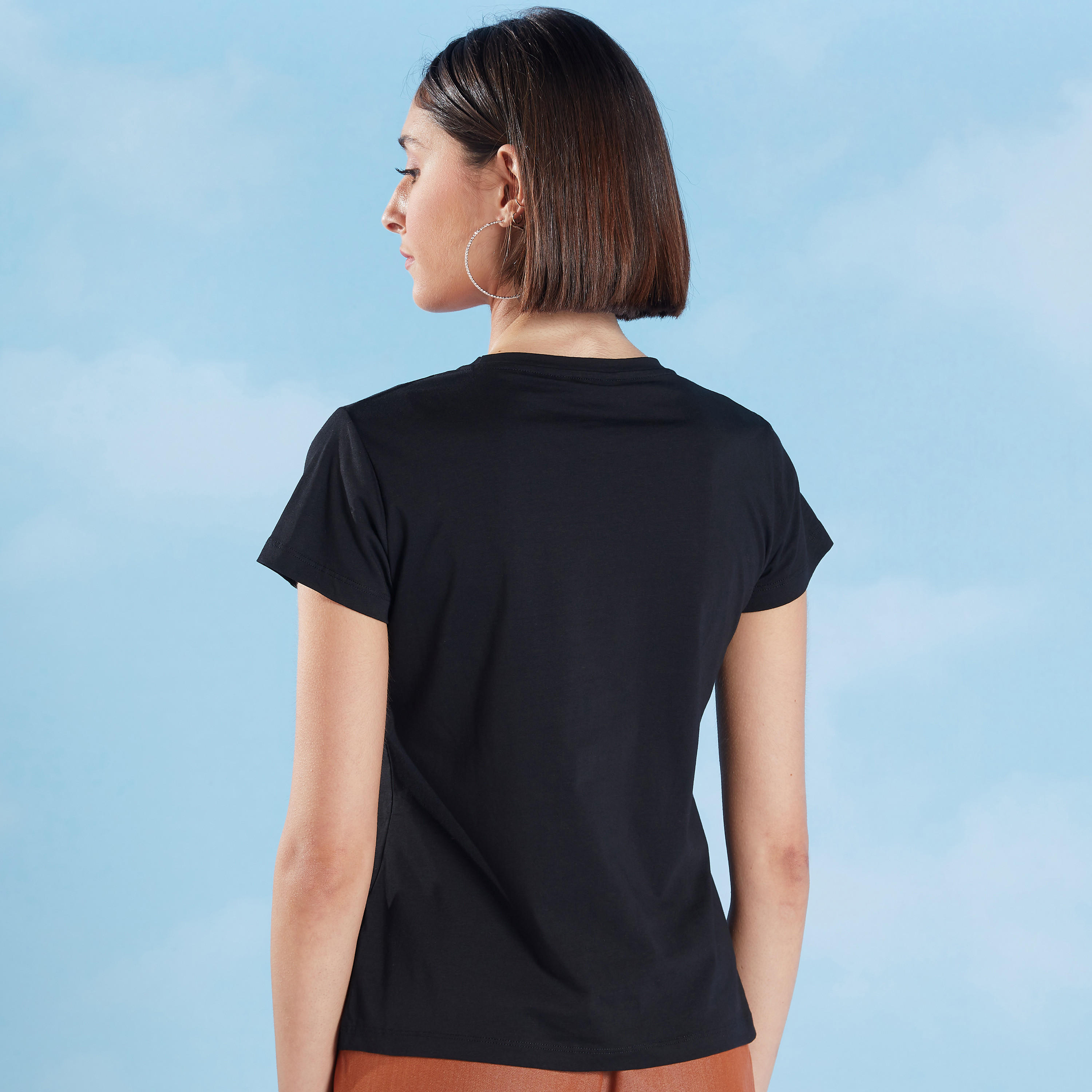 Sequin Detail T-shirt with Crew Neck and Cap Sleeves-women-clothing-tshirts-image-4