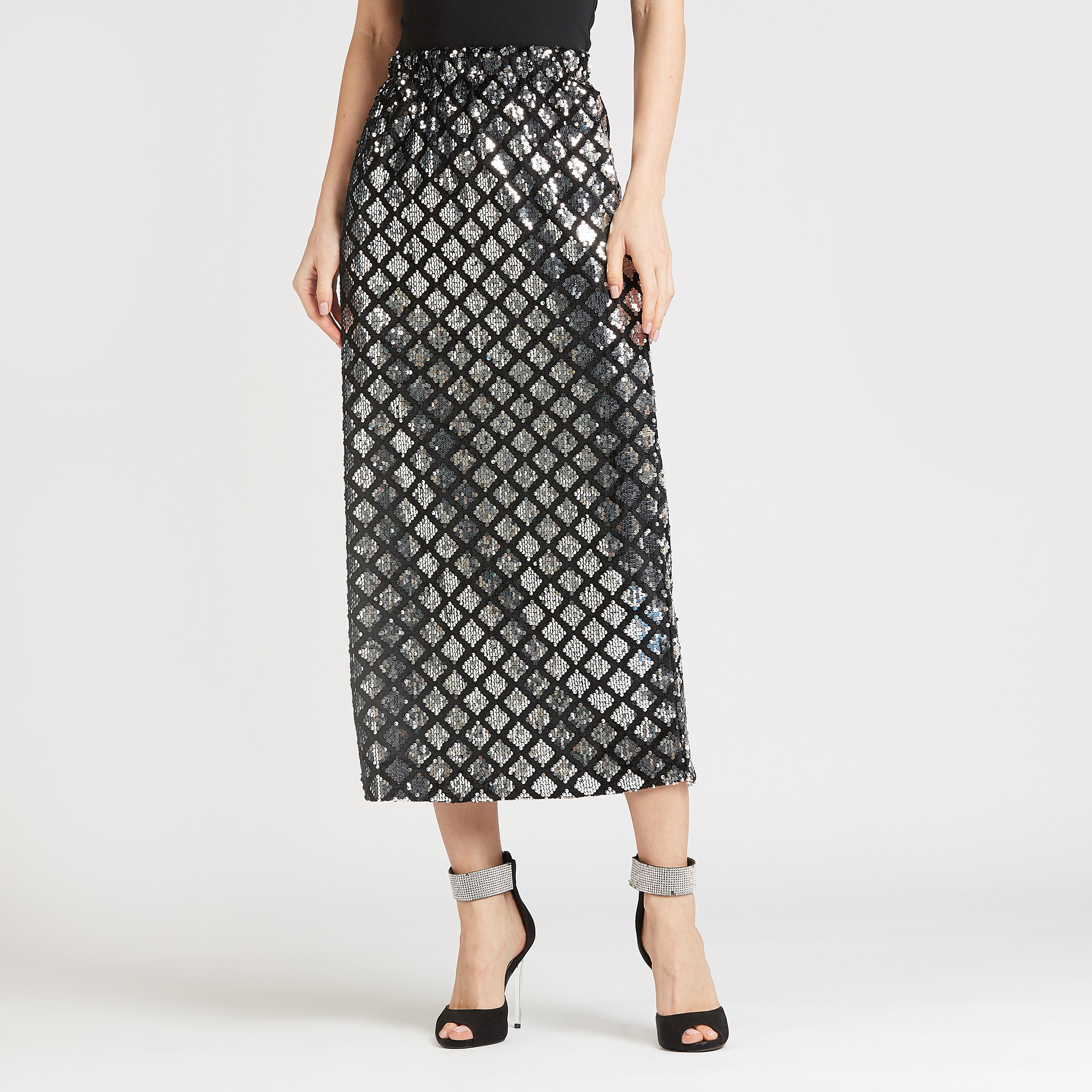 تنورة ميدي ايه لاين بخصر مطاطي وتفاصيل ترتر-women-clothing-bottoms-skirts-image-1