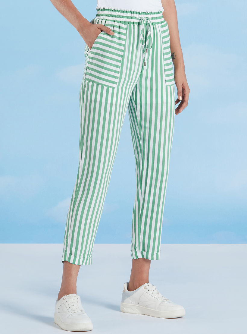 Striped Cropped Trosuers with Pocket Detail and Drawstring-women-clothing-bottoms-trousers-image-1