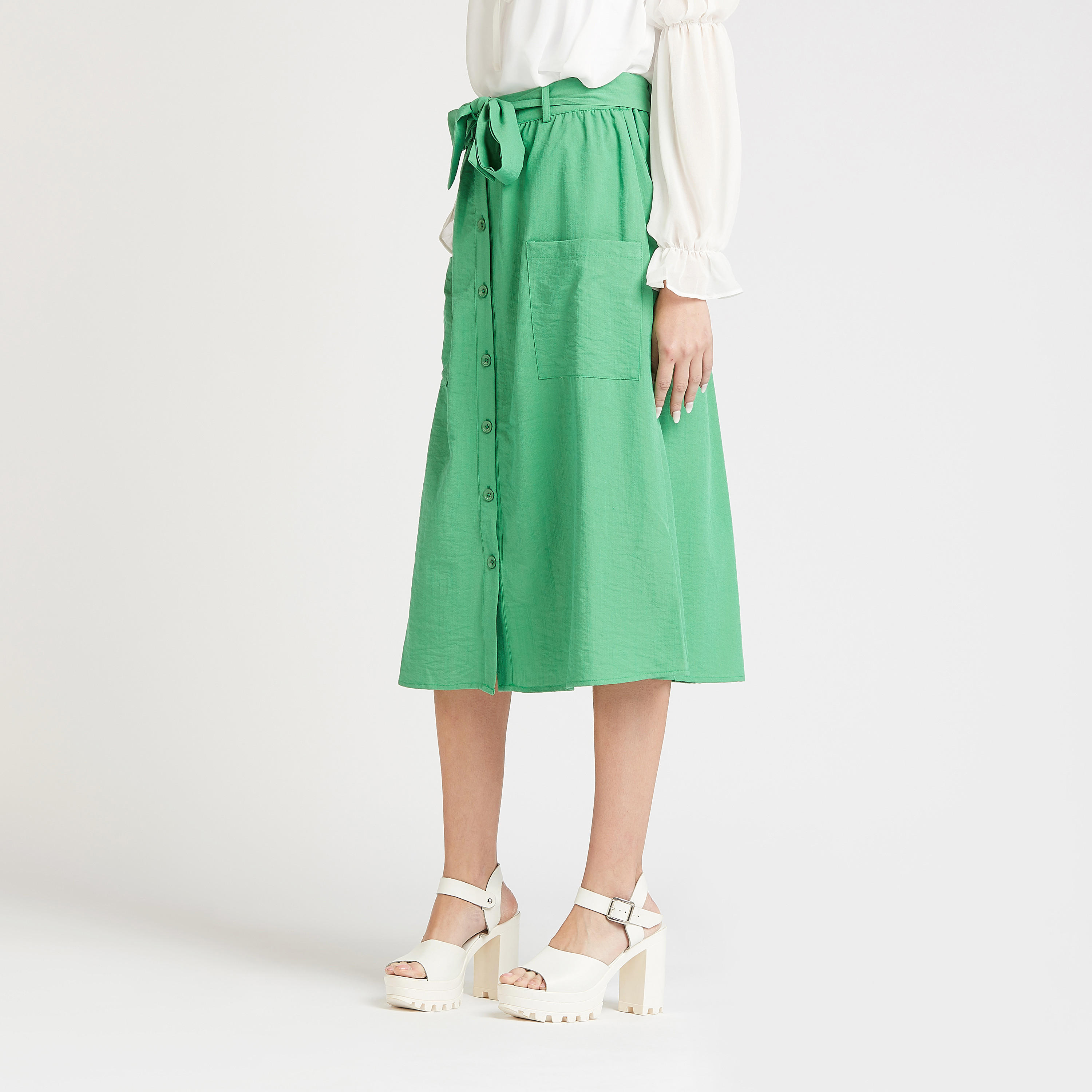 تنّورة ميدي ايه لاين بارزة الملمس بتفاصيل جيوب وأربطة-women-clothing-bottoms-skirts-image-5