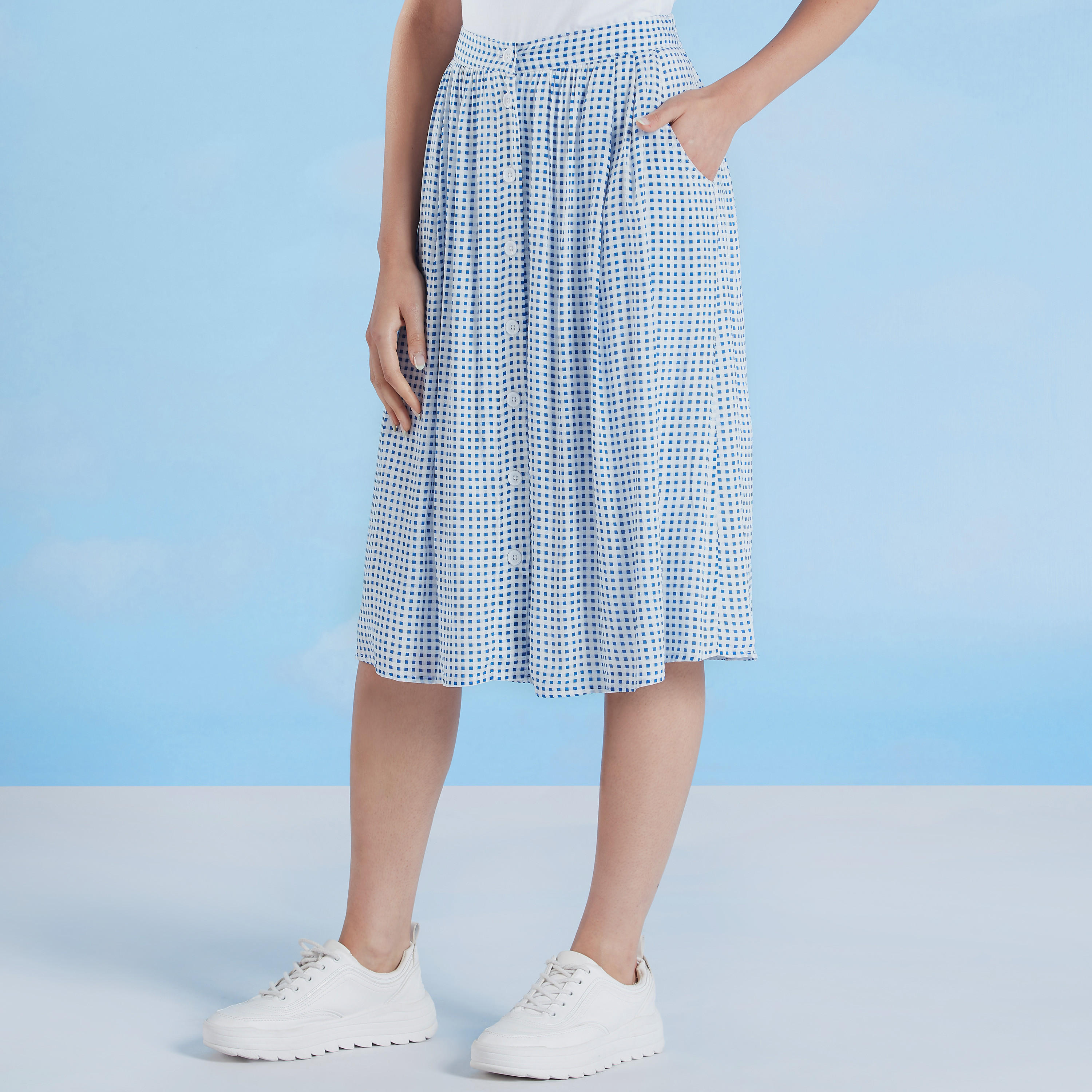 تنورة ميدي إيه لاين كاروهات بخصر مطّاطي-women-clothing-bottoms-skirts-image-1