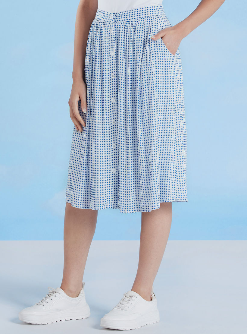 تنورة ميدي إيه لاين كاروهات بخصر مطّاطي-women-clothing-bottoms-skirts-image-1