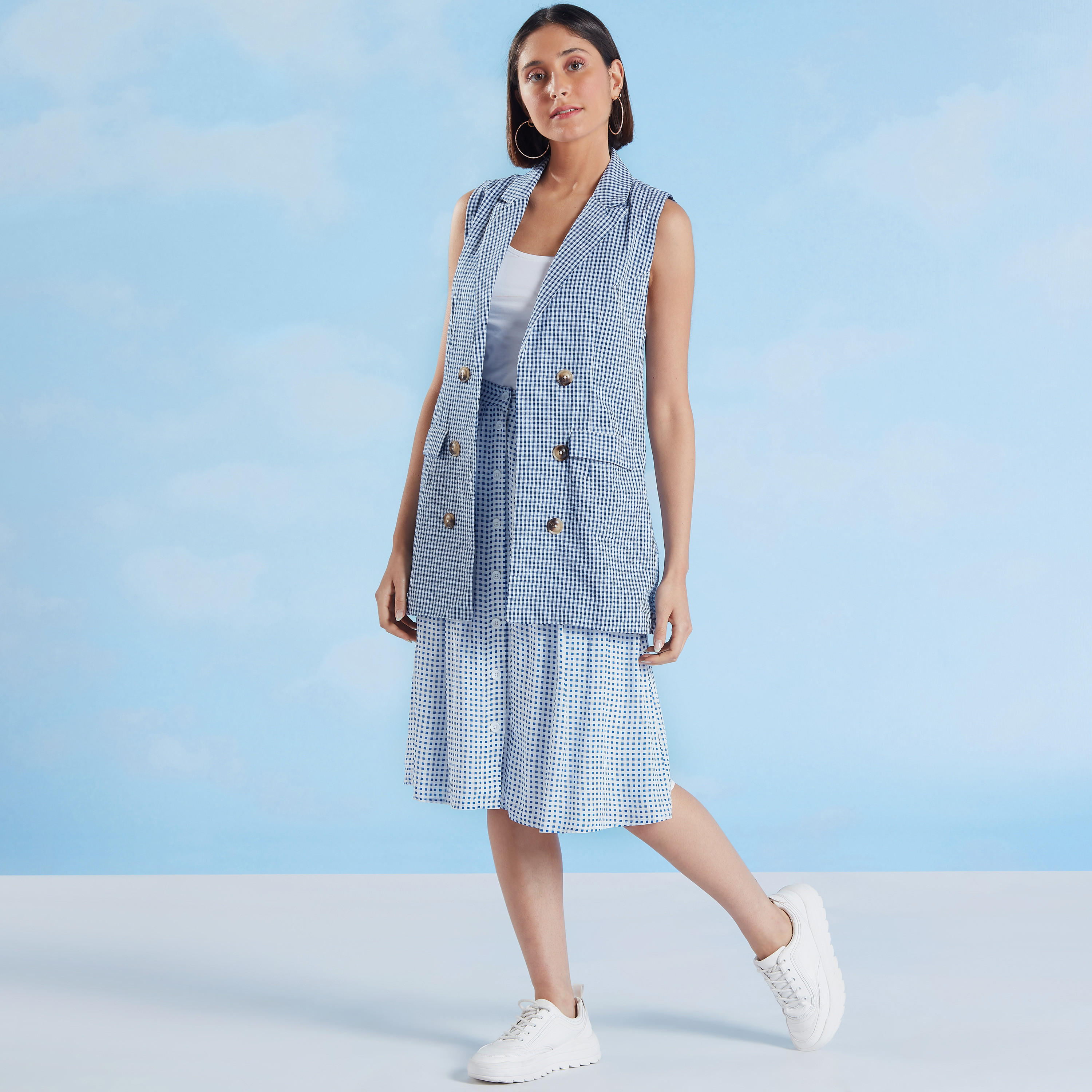 تنورة ميدي إيه لاين كاروهات بخصر مطّاطي-women-clothing-bottoms-skirts-image-2