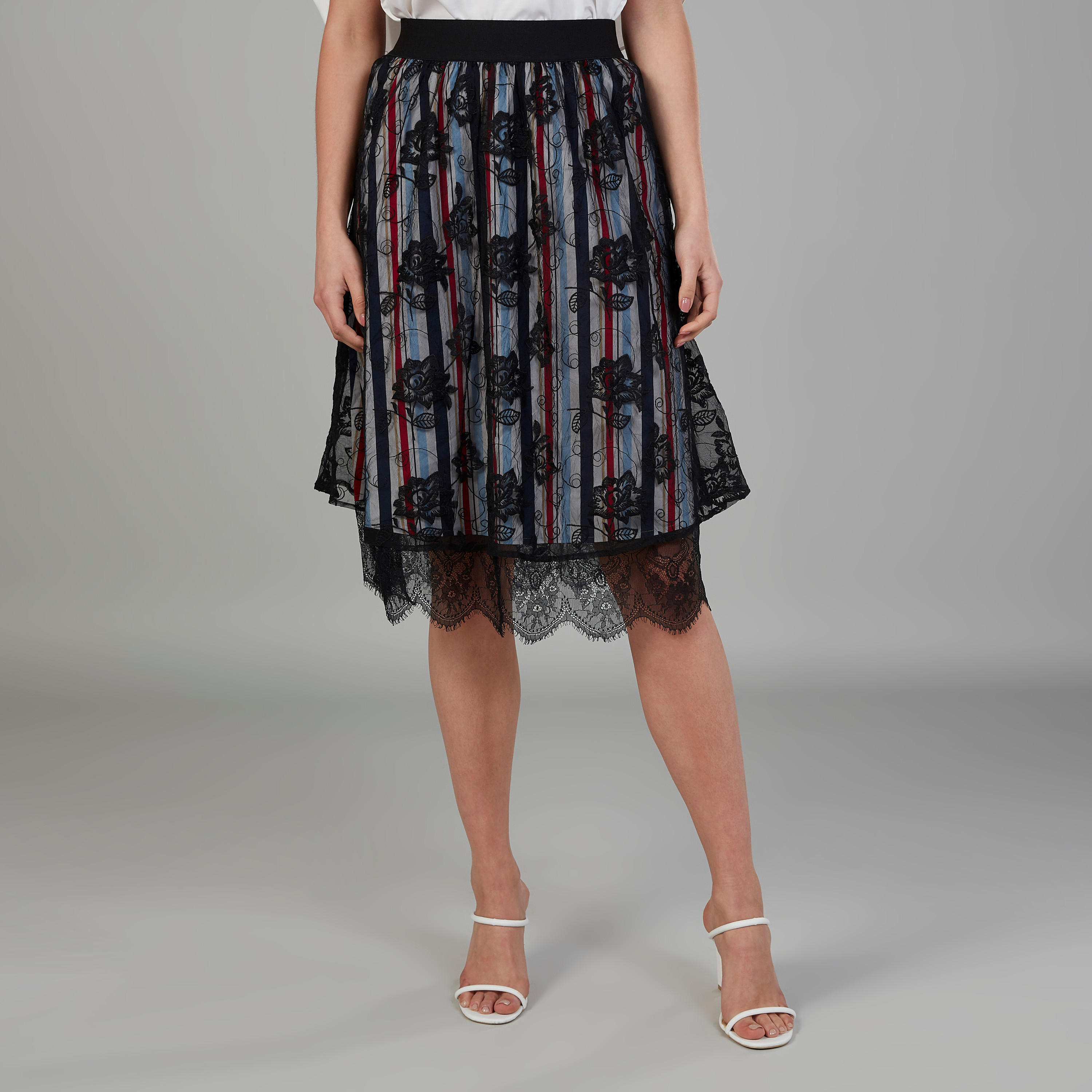 تنورة إيه لاين ميدي مطرّزة بخصر مطّاطي-women-clothing-bottoms-skirts-image-1